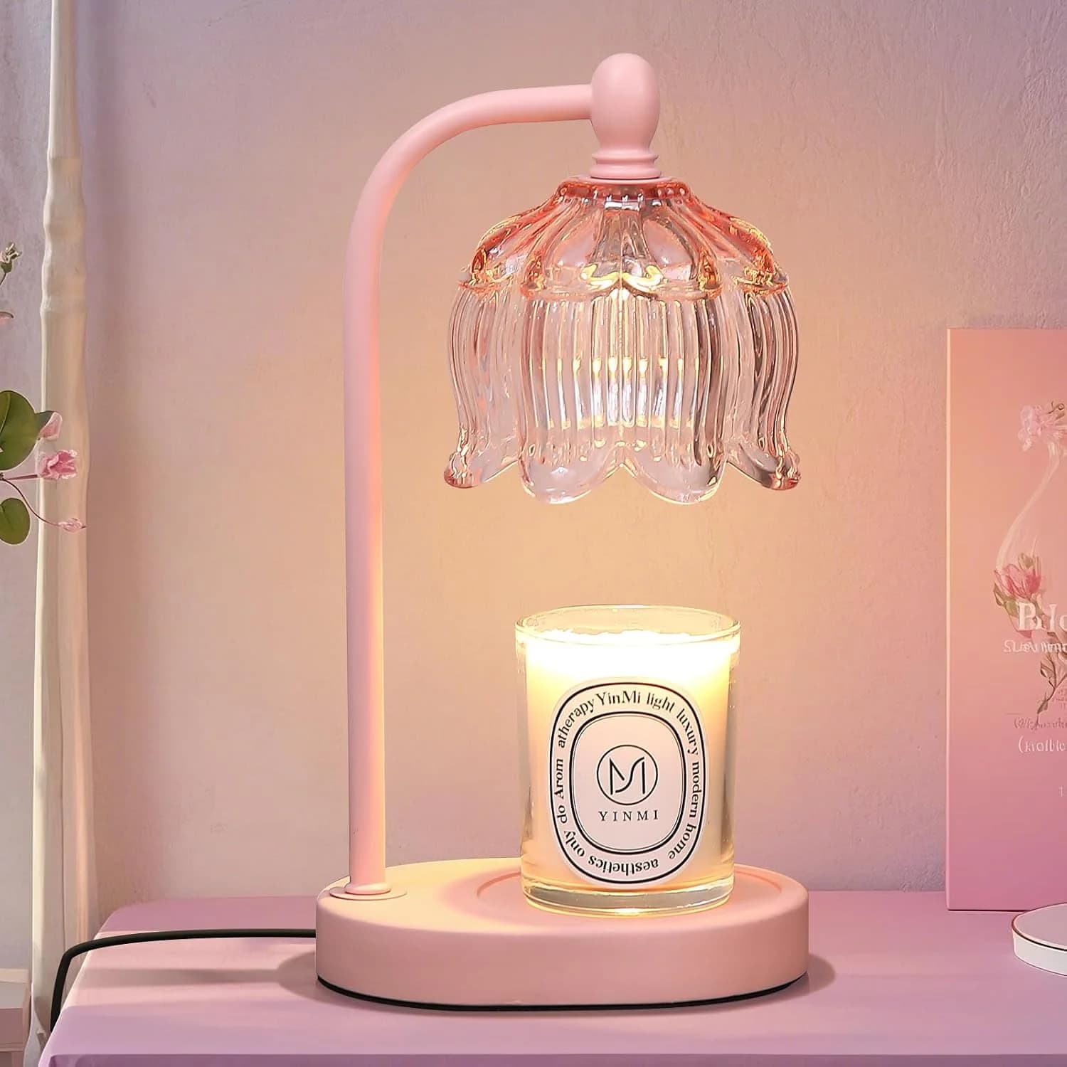 MEIXISUE Pink Candle Warmer Lamp with Timer and Dimmer,Gifts for Mom/Wife, Melt Wax Warmer Lamp with 2 Bulbs for Candle