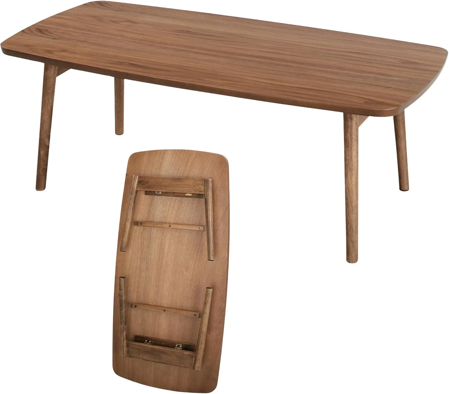 AZUMAYA Folding Legs Coffee Table W41.3 x D20.5 x H14.0 in Natural Walnut and Rubber Wood Floor Table for Living Room TA