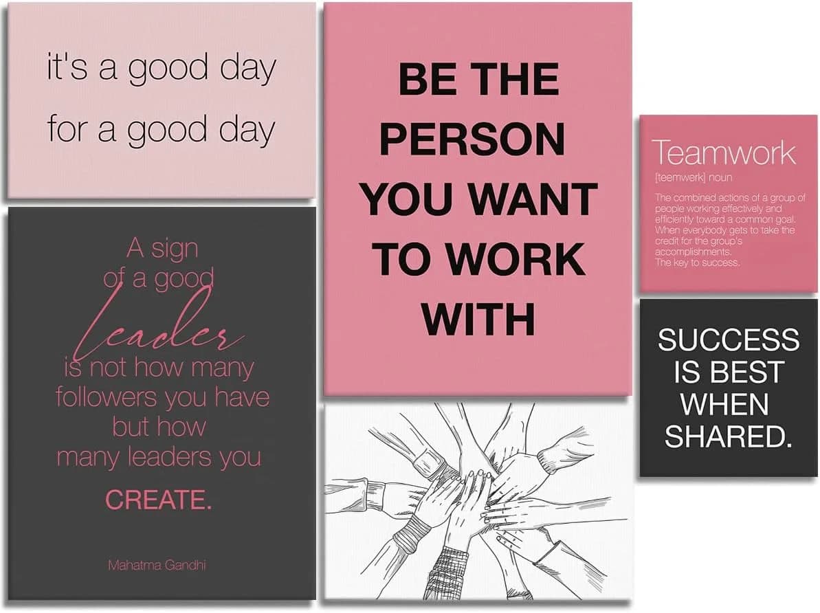 YEOION Inspirational Office Wall Art for Women,Motivational Teamwork Wall Decor for Office,Pink and Black Postive Quote