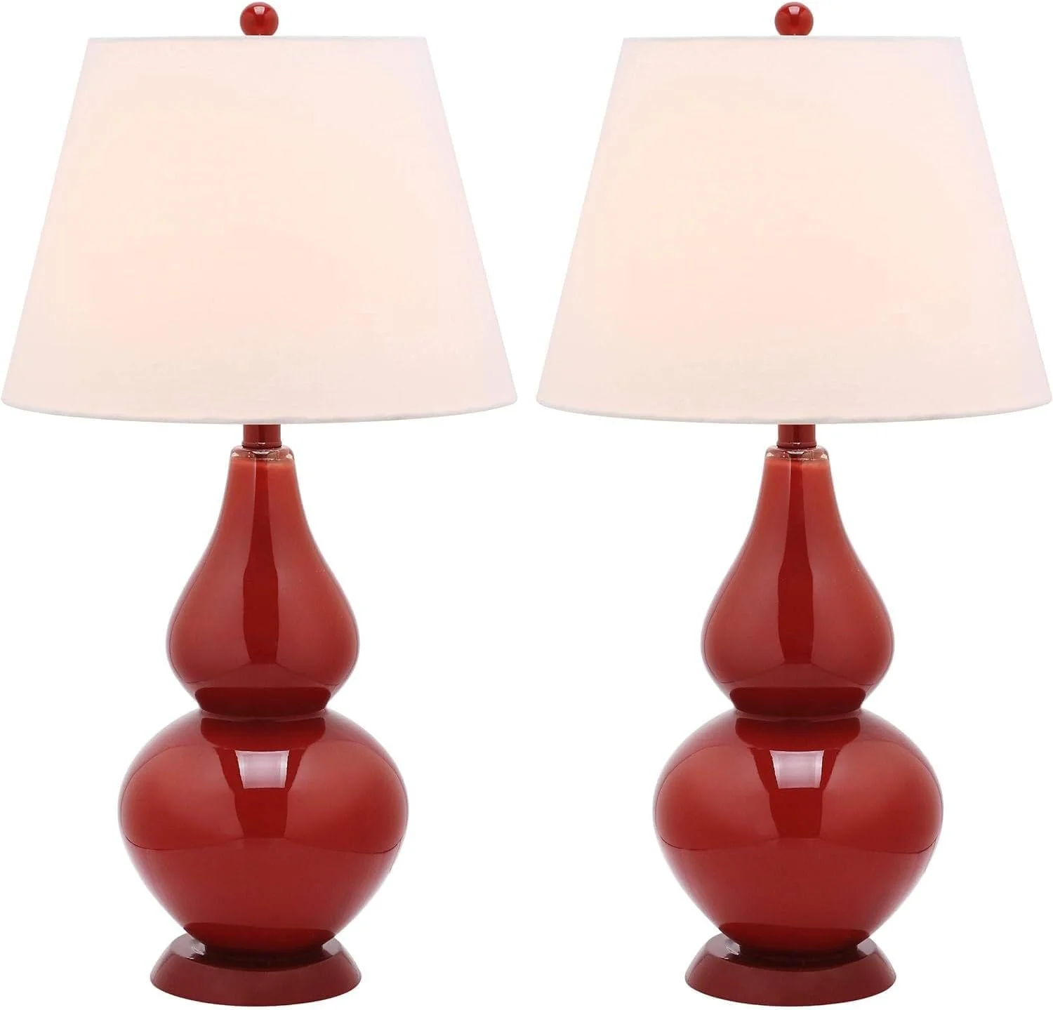SAFAVIEH Lighting Collection – Cybil Set of 2 Red Double Gourd Glass Table Lamps, Modern Contemporary Design, LED Bulbs