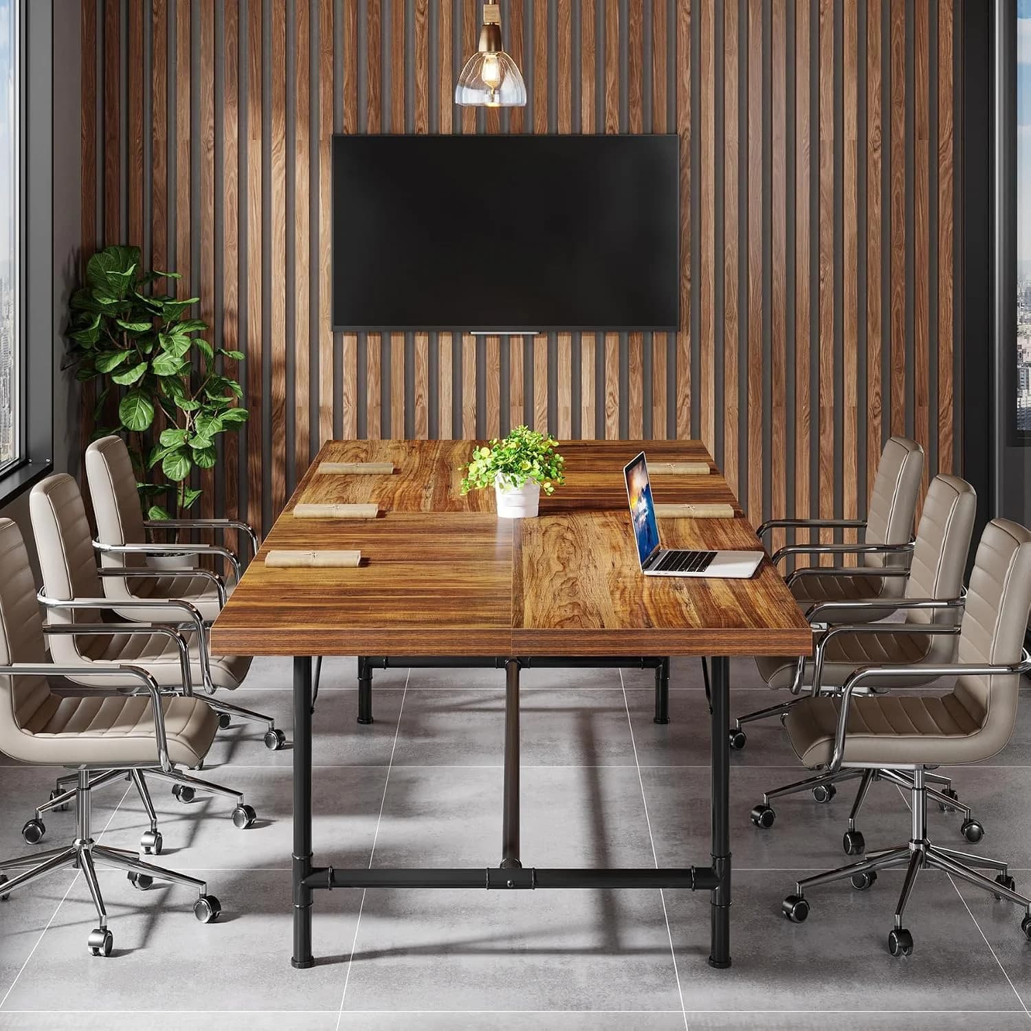 Tribesigns 6FT Conference Table, Rustic Rectangle 70.8" W x 35.4" D Meeting Table, Modern Seminar Table Boardroom Desk f