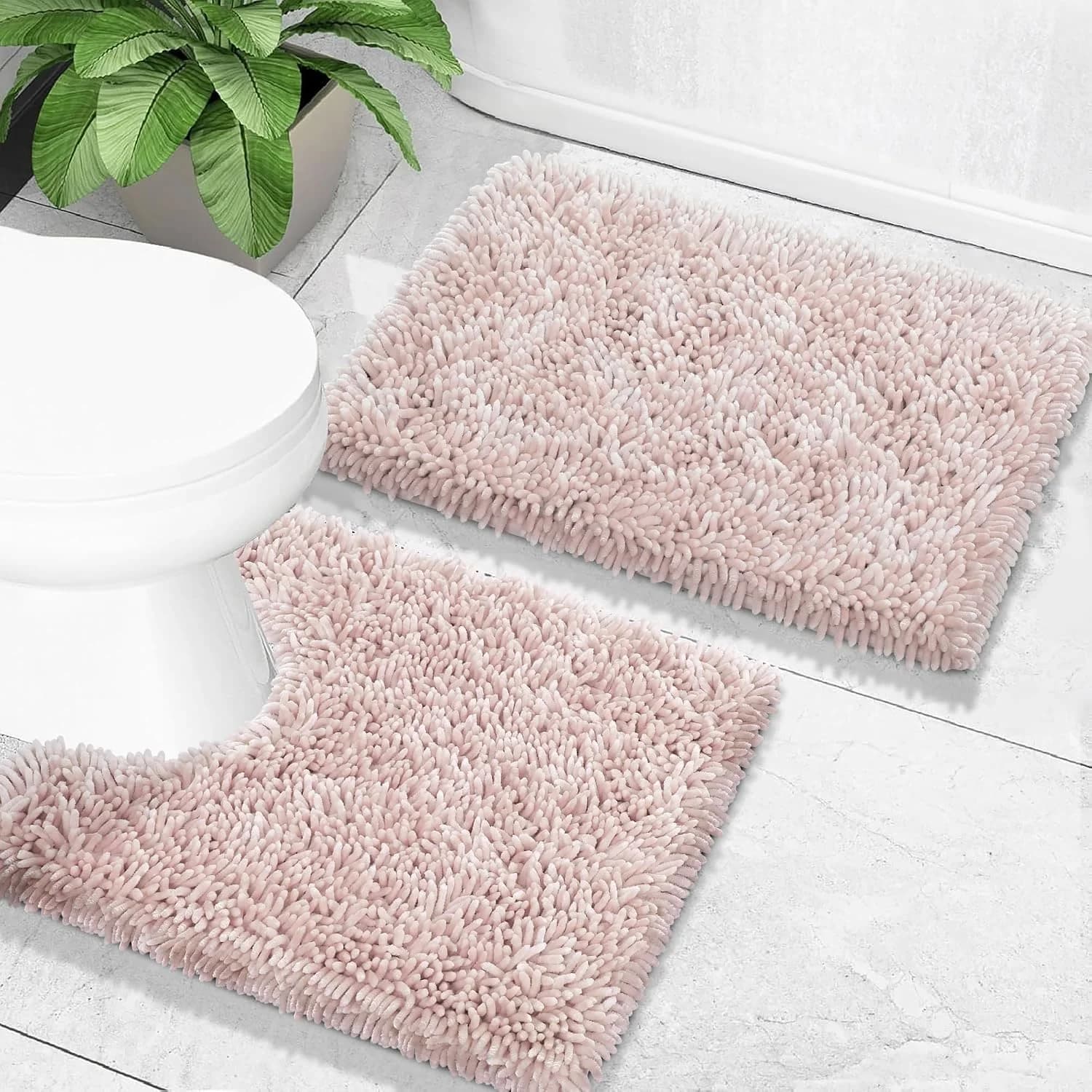 Yimobra Bathroom Rugs Sets 2 Piece, Soft Absorbent Bath Mat and U-Shaped Toilet Rug with Non Slip Backing, Luxury Shaggy