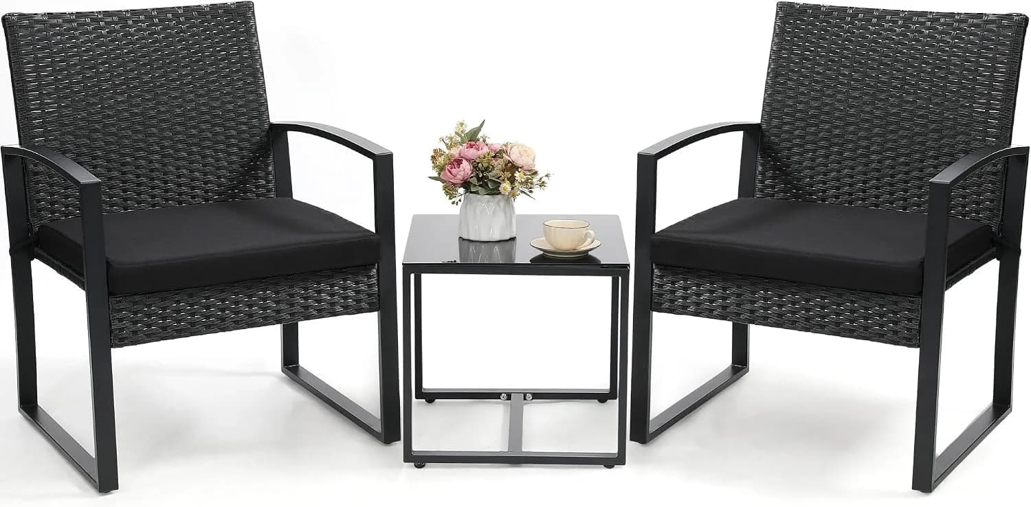 Murago Outdoor 3-Piece Wicker Bistro Set, Patio Conversation Set