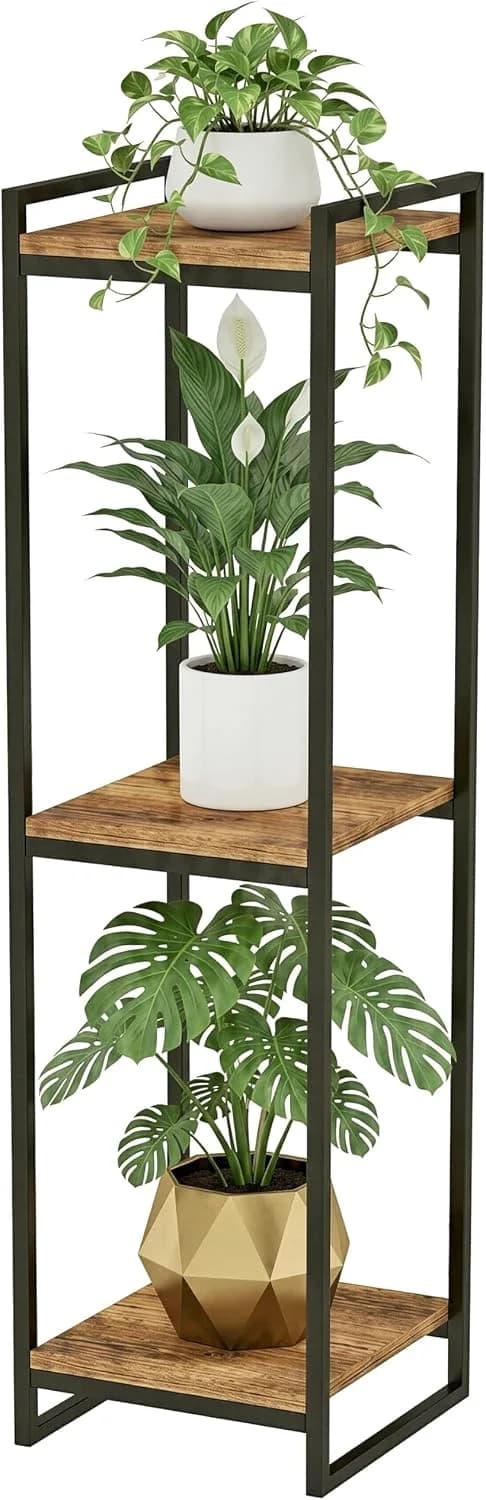 45" Tall Indoor Plant Stand, 3-Tier Flower Pot Rack, Rustic Brown