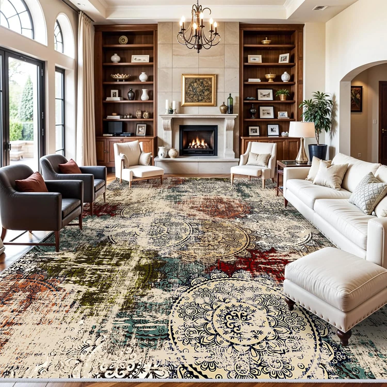 10x14 Living Room Area Rug: Soft Red Modern Abstract Large Rugs Non-Slip