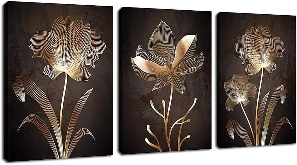 arteWOODS Abstract Wall Art Brown Flowers Canvas Pictures Contemporary Minimalism Abstract Flower Artwork for Bedroom Ba
