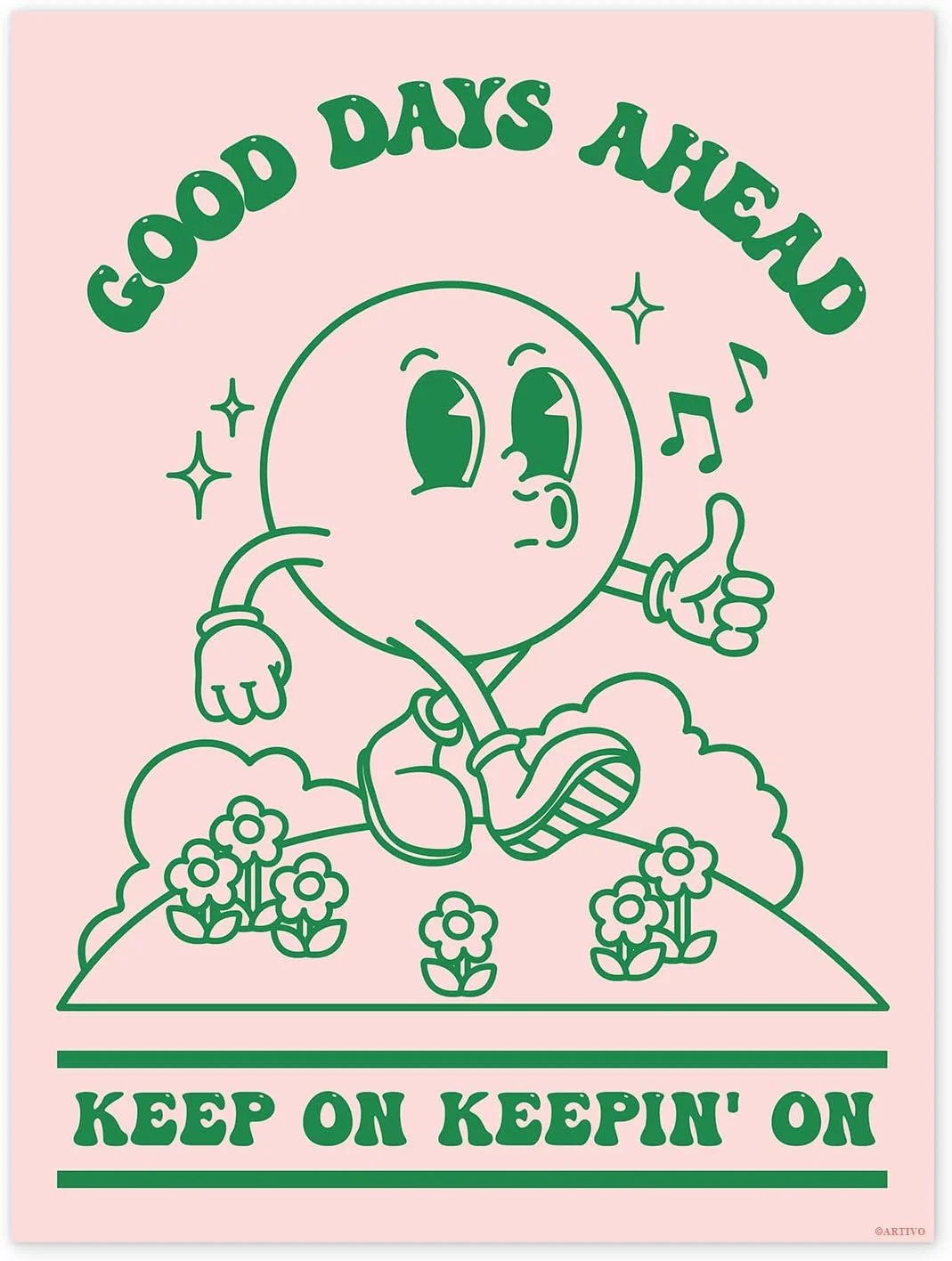 Retro Poster Wall Art Print, Retro Aesthetic Room Decor, Positive Quote Good Days Ahead Art Print, Pink Green Pastel Vin