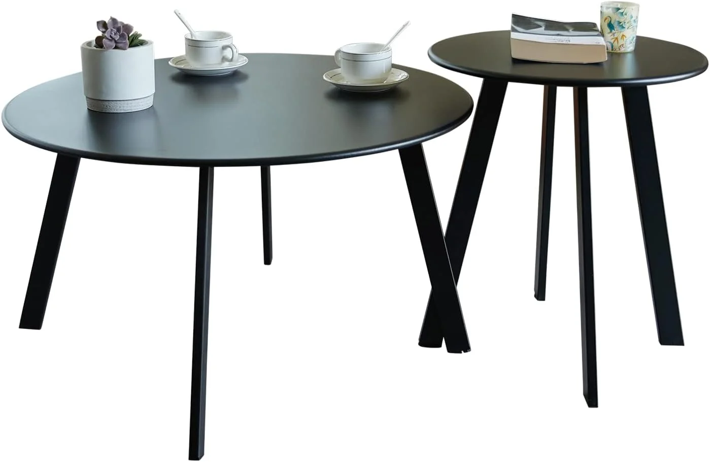 Meluvici Outdoor Patio Coffee Table Set of 2, Weather Resistant End Table, Round Nesting Tables for Living Room Balcony