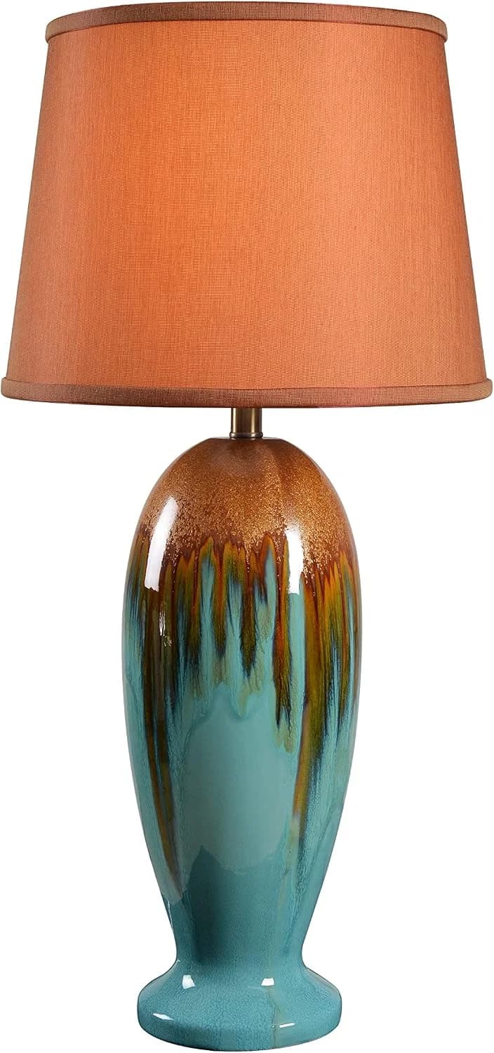 Kenroy Home 32366TEAL Tucson End Table Lamp, Teal Ceramic Glaze Large