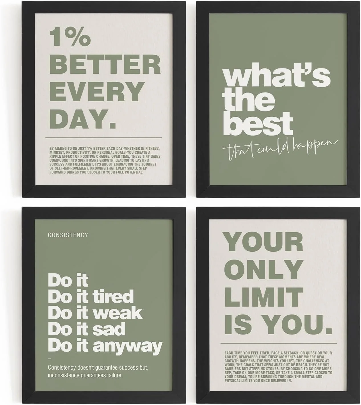 DSHFG Motivational Inspirational Office Wall Art Decor Prints Olive Green