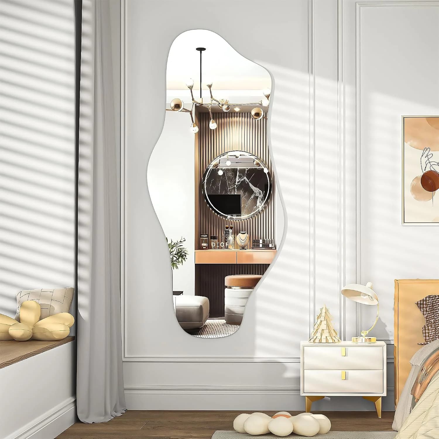 Hasipu 48"x22" Irregular Wall Mirror Frameless Asymmetrical Mirror for Wall