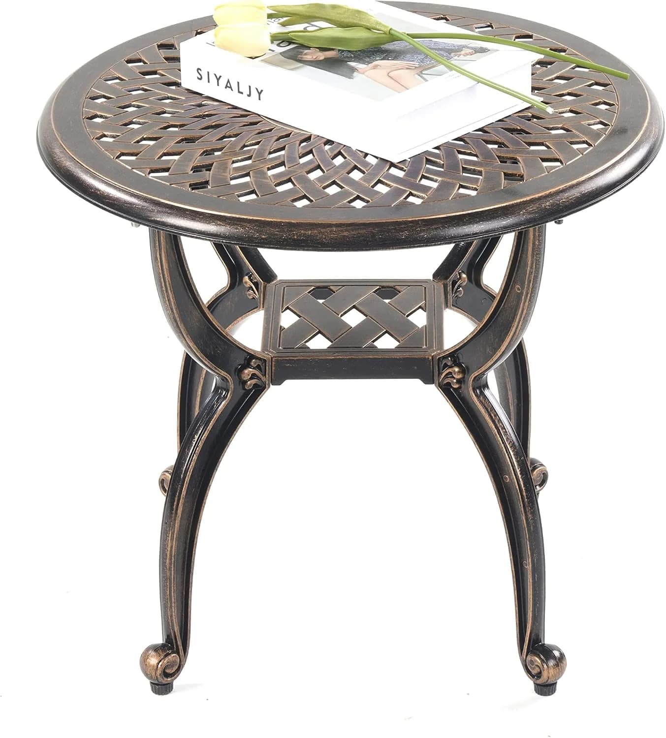 Mandolin Copper Cast Aluminum Round Outdoor Patio Coffee End Table