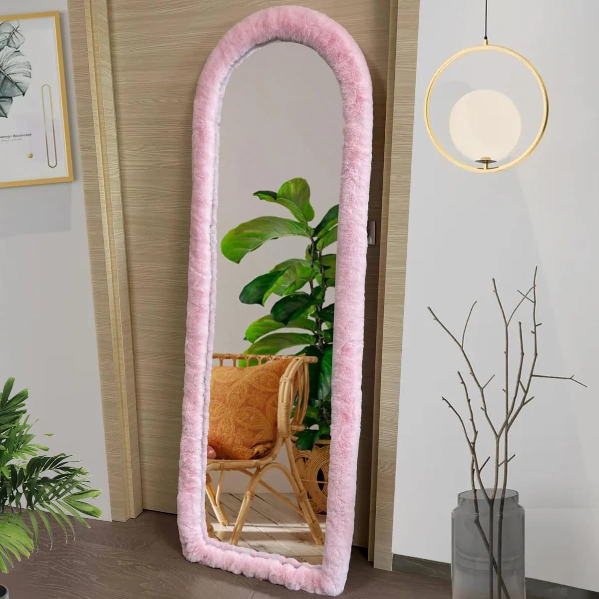 Fluffy Mirror Cover - 59"x16" Full Length Ultra Soft Non-Slip Cover Universal Stretch Cover Warm Home Decor for Bedroom