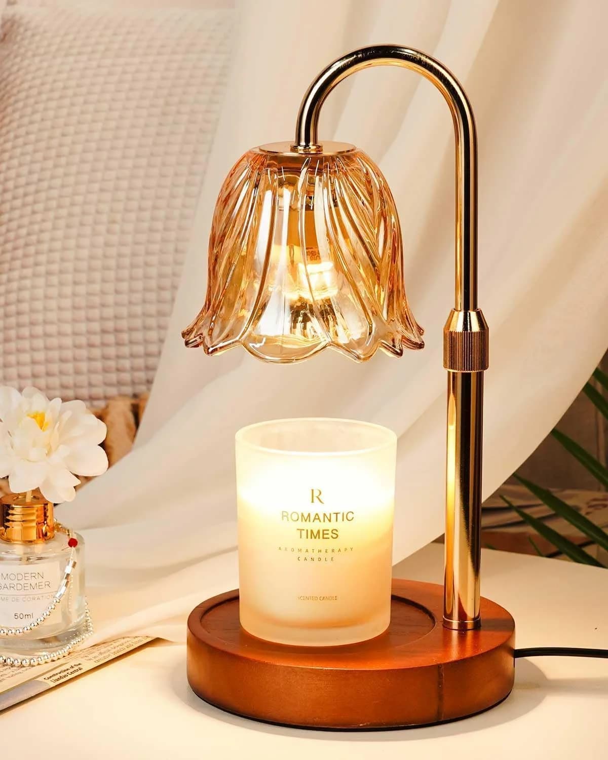 Funistree Candle Warmer Lamp, Gold Candle Lamp Warmer with Timer & Dimmer with 2 Bulbs, Christmas Birthday Gifts for Wom