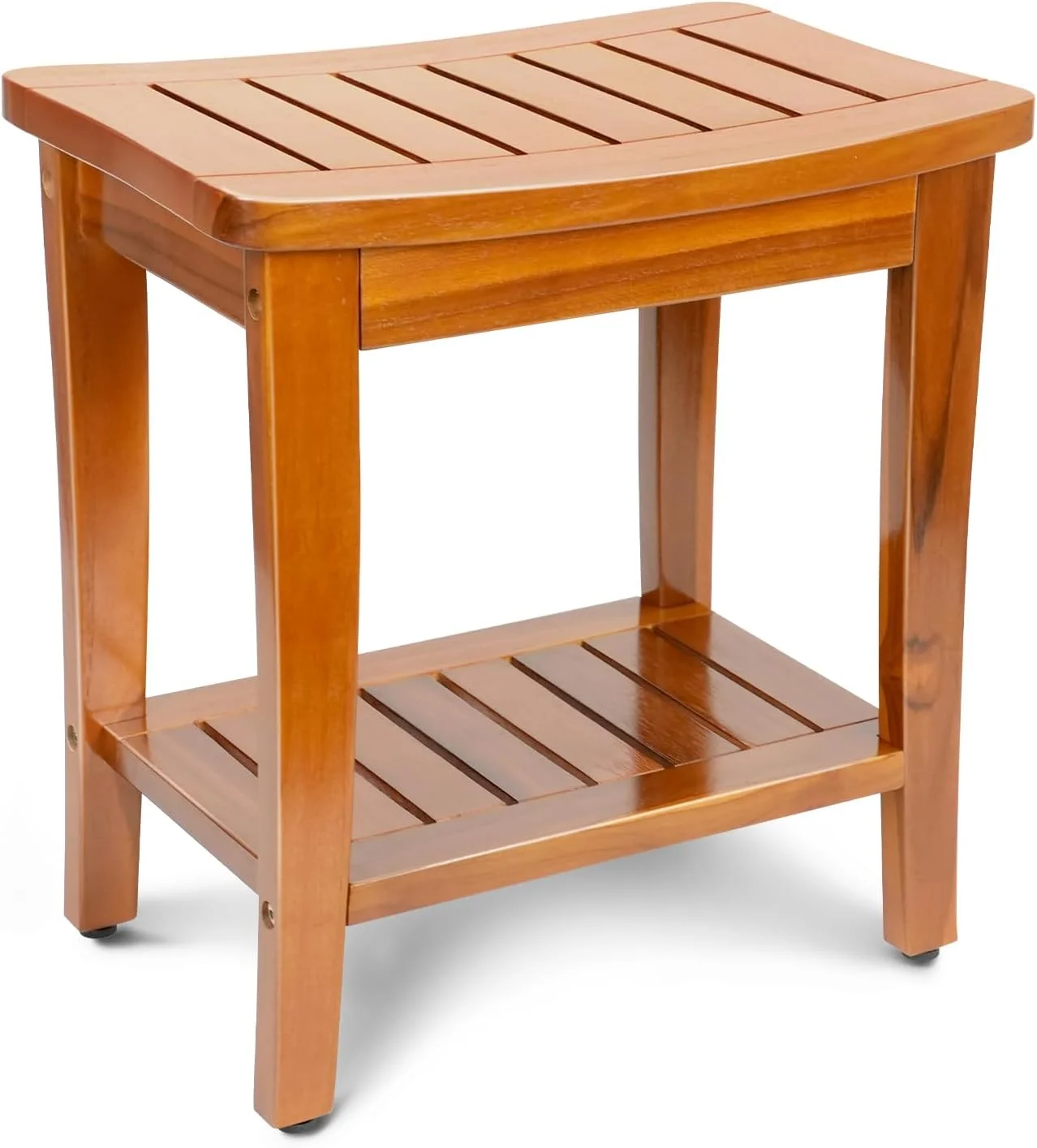 16" Compact Teak Shower Bench with Shelf, Premium Teak Shower Stool, Durable Waterproof Seat for Inside Shower, Solid Te