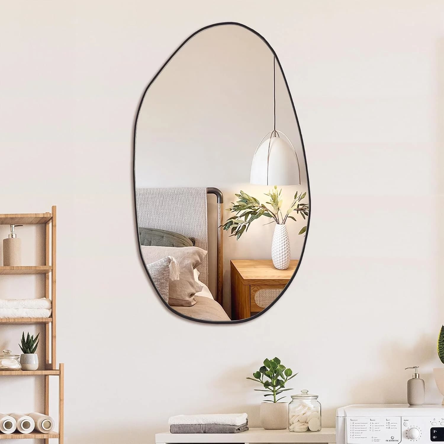 Irregular Asymmetrical Wall Mirror, 19.5" x 33.5" Black Bathroom Mirror