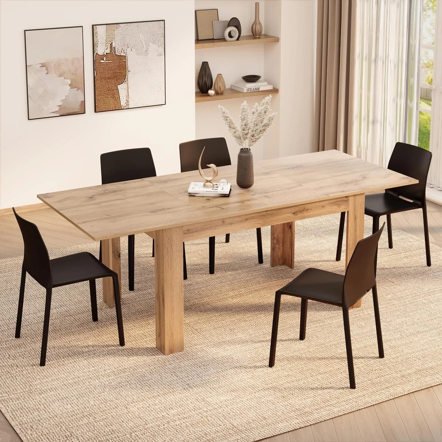 Mobili Fiver, Easy, Extendable Dining Table, 55,1(86,6) x35,4 in, Rustic Oak, for 6-8 People, Expandable Dining Table fo