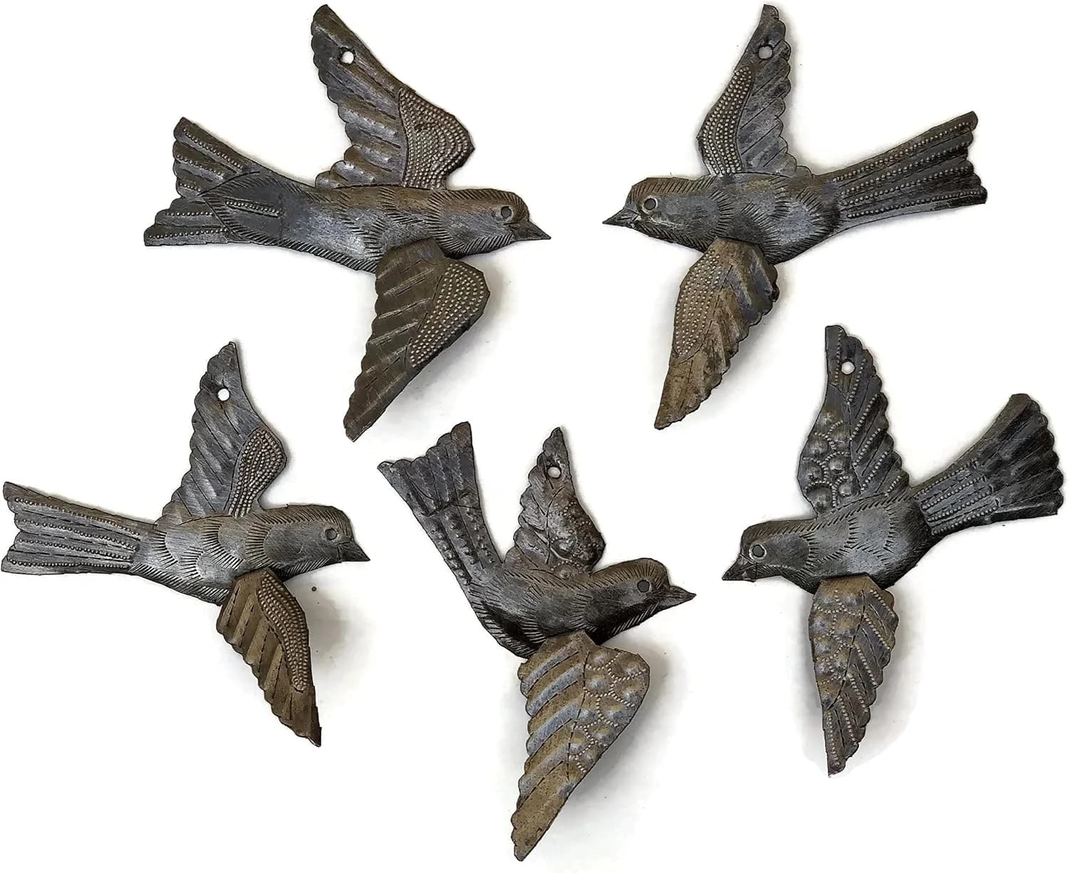 Bird Metal Wall Decor, Set of 5, 3D Wings, Small Hanging Birds, Ornaments, Bird Lovers Collection, Indoor Outdoor Hangin