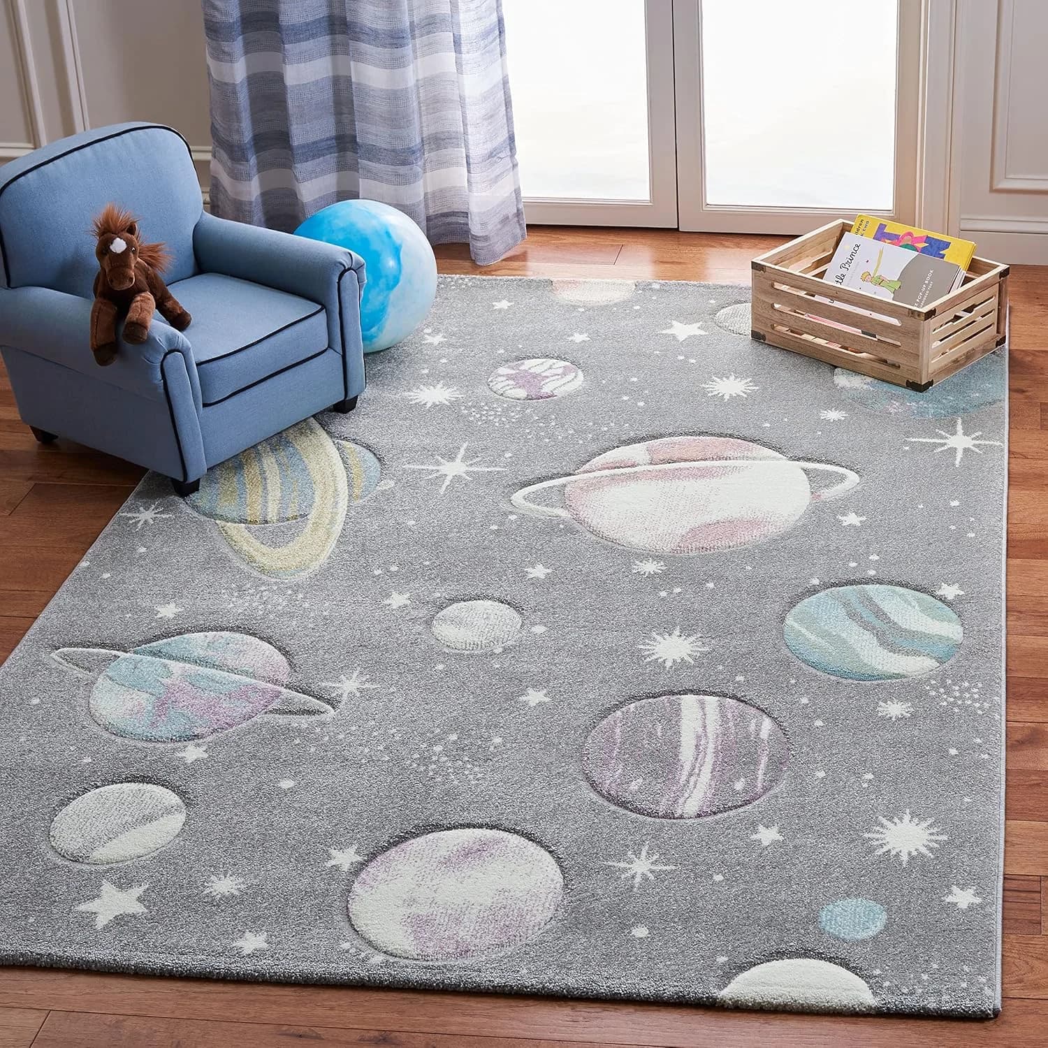 SAFAVIEH Carousel Kids Collection Area Rug - 5'3" x 7'6", Grey & Lavender, Non-Shedding & Easy Care, Ideal for High Traf