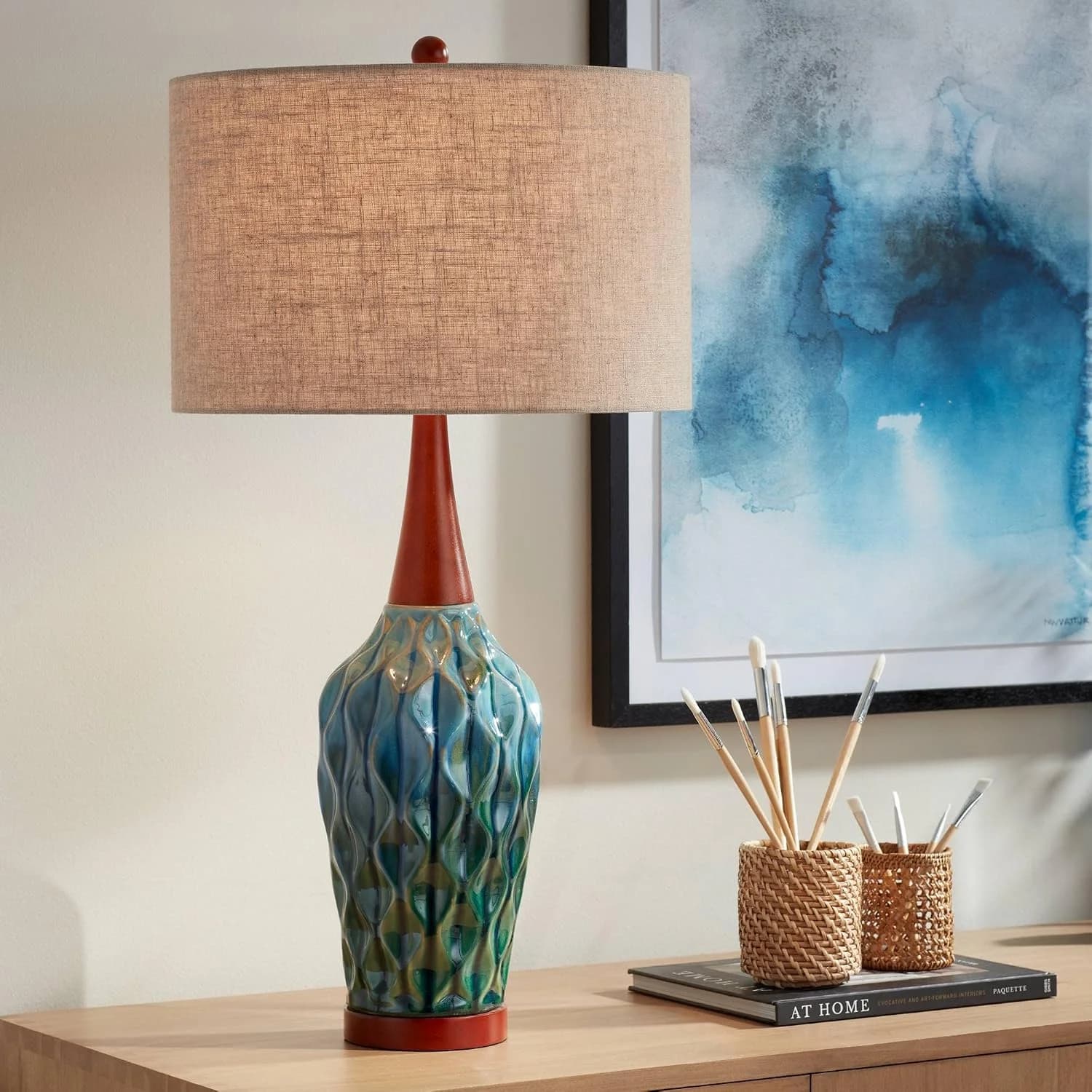 360 Lighting Rocco 30" Large Table Lamp Blue Ceramic Teal
