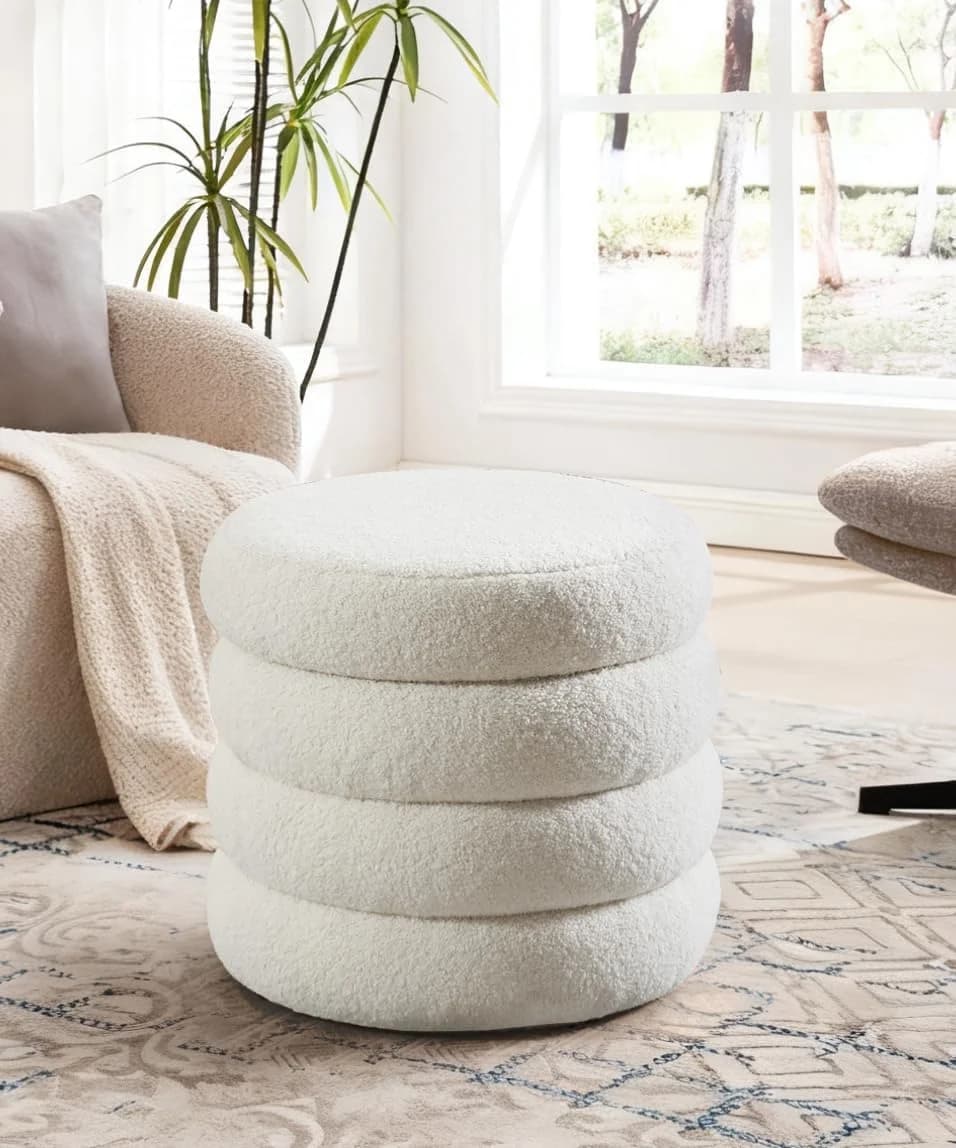 Flouki 19.5" Storage Ottoman Round, Vanity Stool for Bedroom, Entryway Ottoman for Console Table, Foot Stool for Living