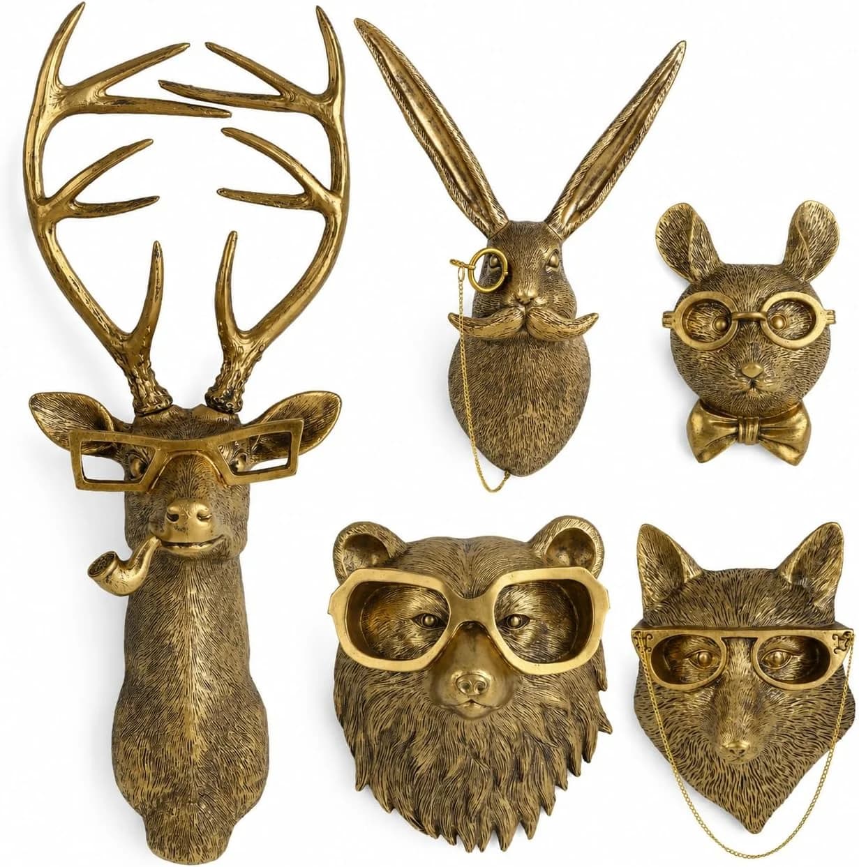 UITWMKTG 5 Pack Animal Head Wall Decor Gold Wall Sculpture Home Decor for Office Bedroom Modern Decor for Men Women