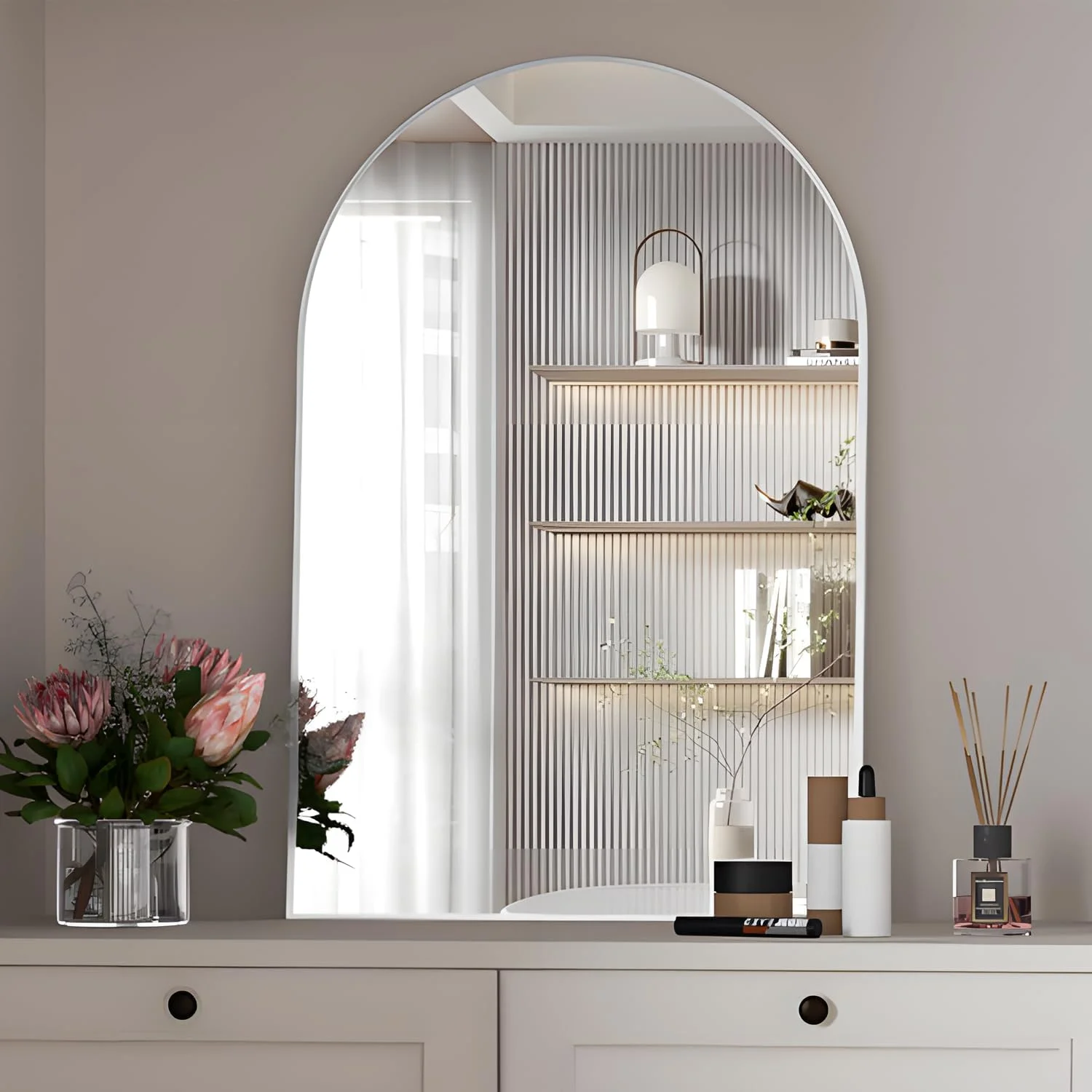 Arched Wall Mirror for Bathroom, 20"x30" Arched Mirror Wall Mounted Mirror with Metal Frame, Sliver Vanity Mirror Decor