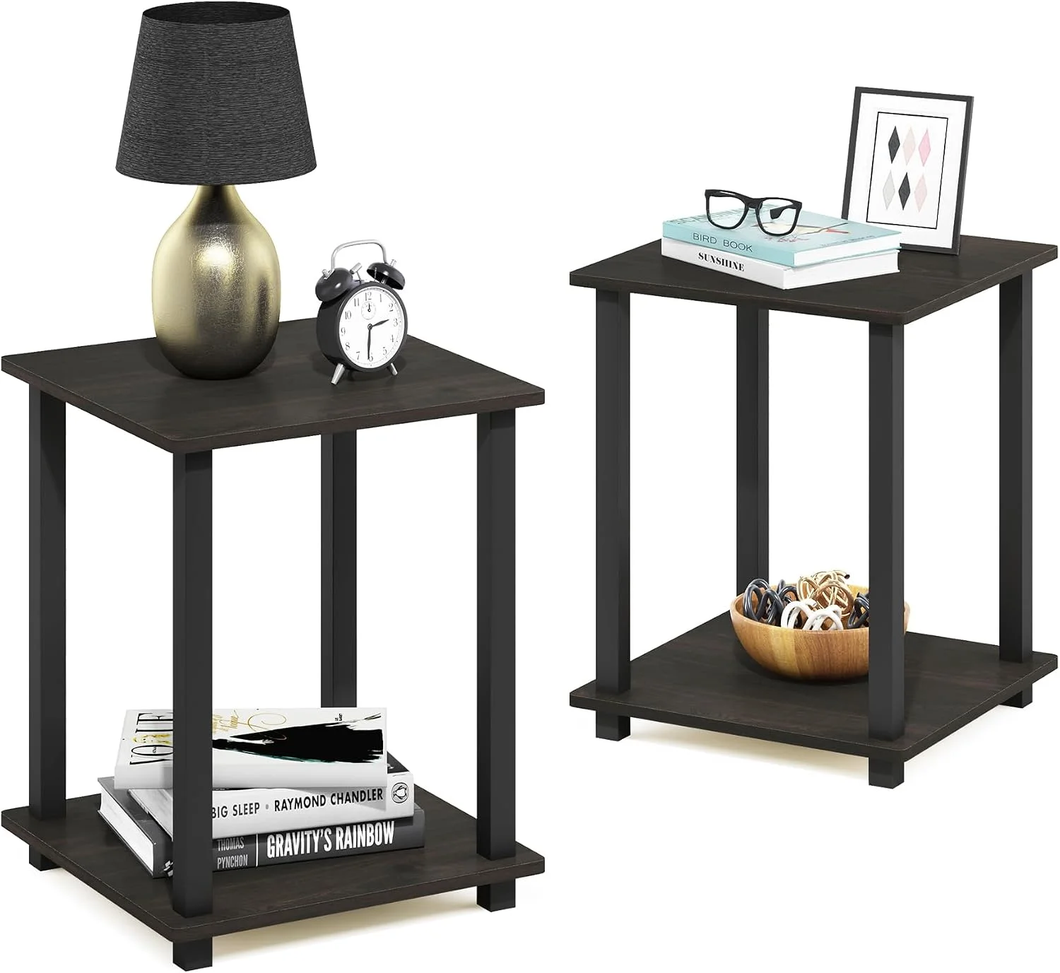 Furinno Simplistic Set of 2 Toolless Living Room Table Set, Espresso