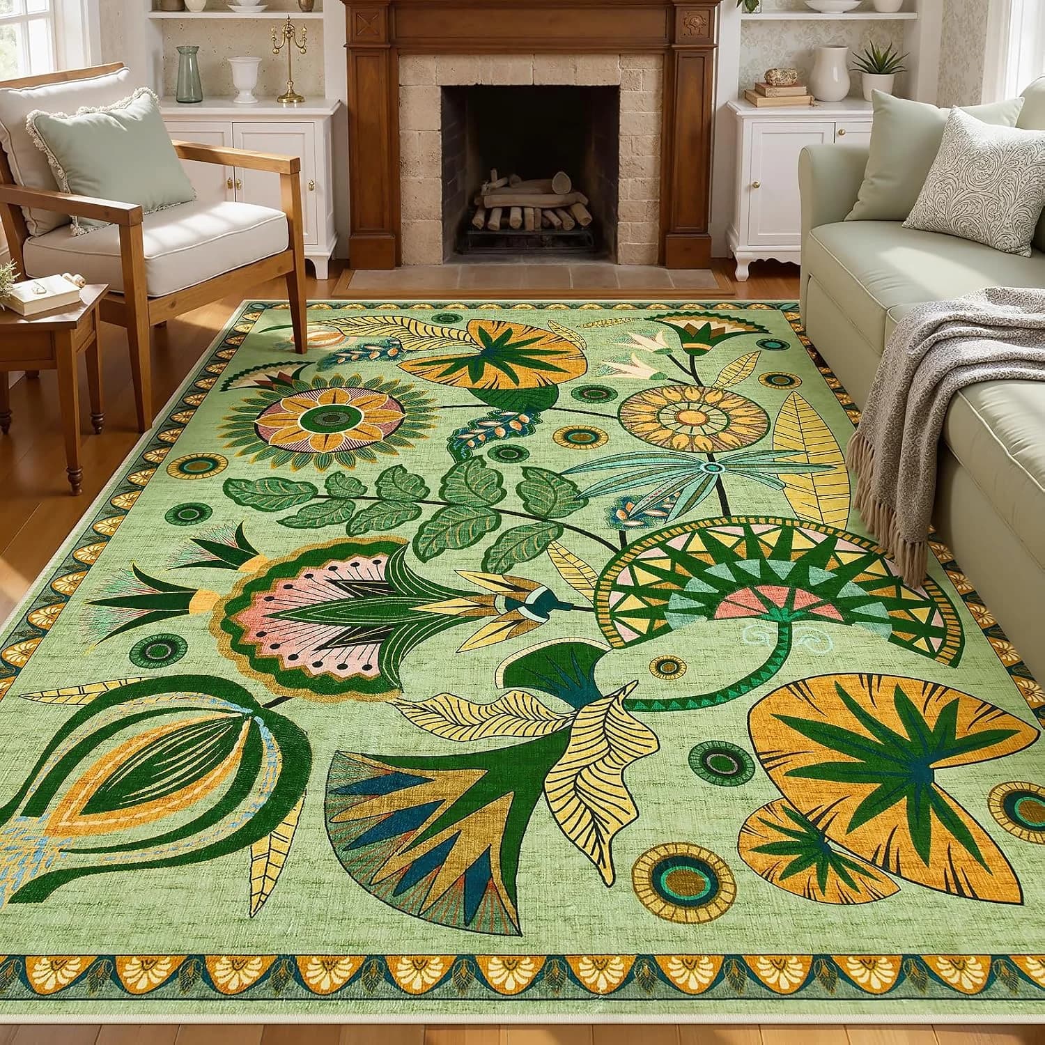 Joydeco Egypt Floral Boho Washable 5x7 Rug for Bedroom Nursery Living Room