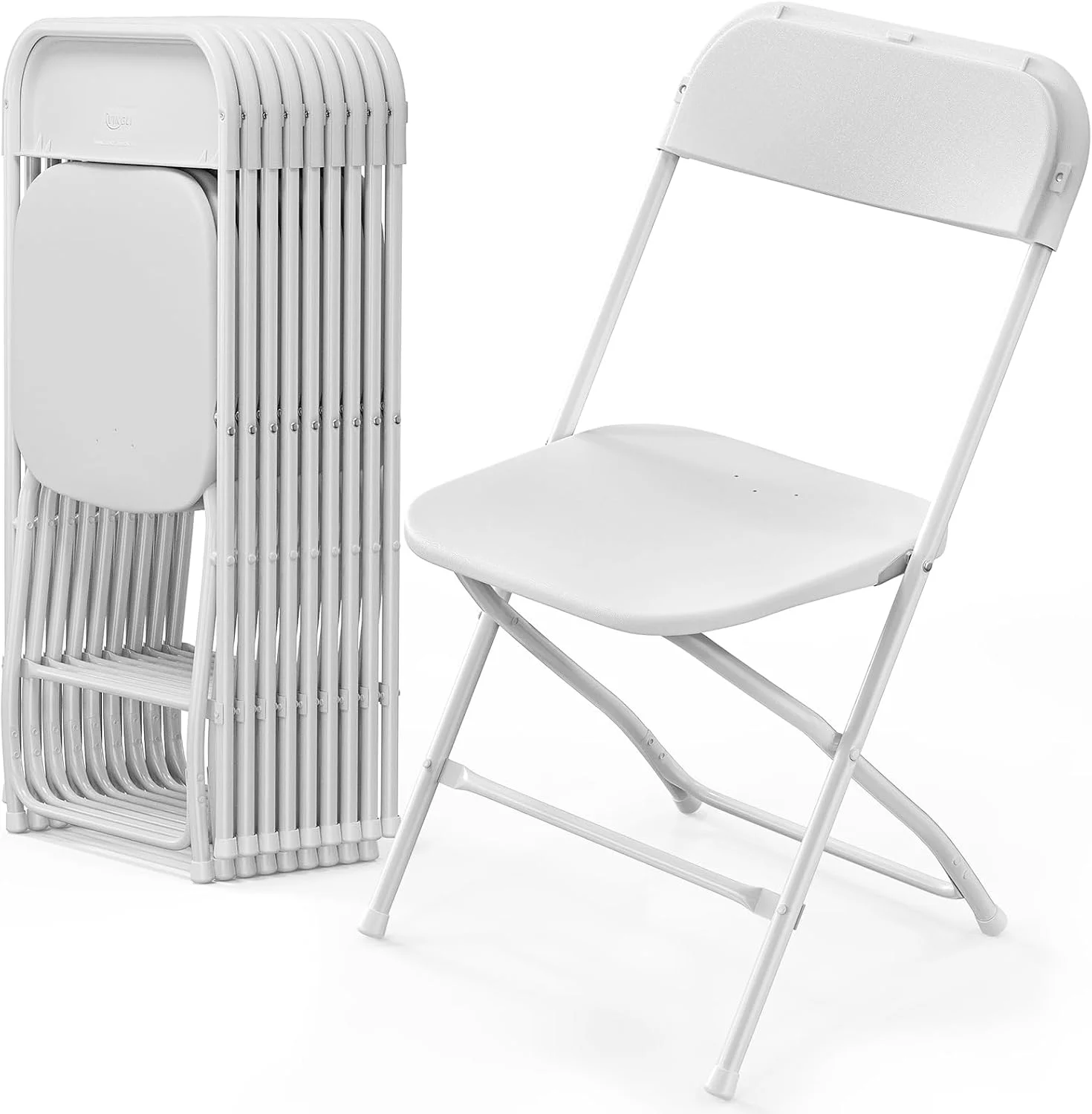 VINGLI 10 Pack White Plastic Folding Chair, Indoor Outdoor Portable Stackable Commercial Seat with Steel Frame 350lb. Ca