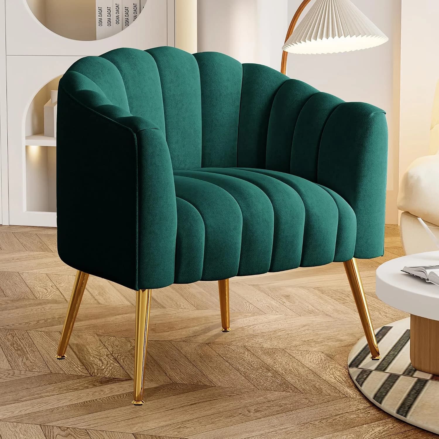 Dewhut Oversized Pumpkin Couch Accent Chair, Modern Comfy Velvet Upholstered Barrel Chairs, Luxury Single Sofa Armchair
