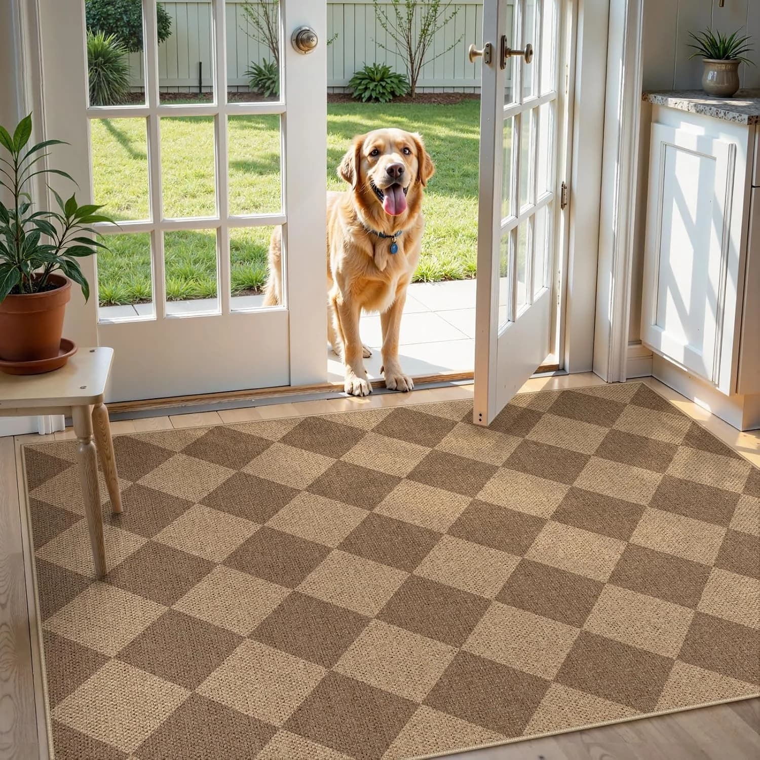 Lahome Checkered Easy Jute Indoor Outdoor Rug, 3x5 Washable Nature Rug for Entryway Living Room Indoor, Farmhouse Non Sl