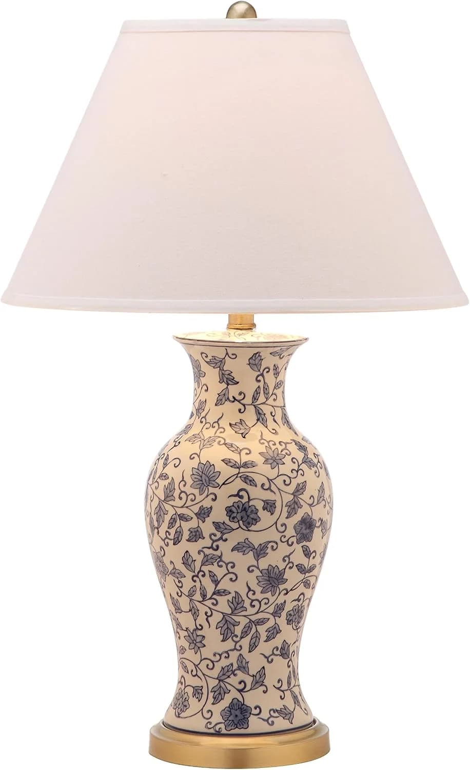 SAFAVIEH Lighting Collection – Beijing Floral Set of 2 Blue & White Ceramic Table Lamps with Antique Gold Accents, 29-In