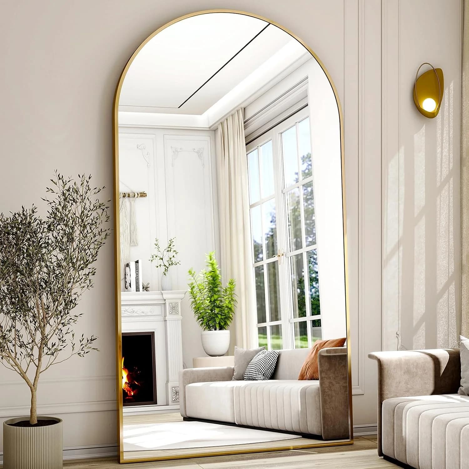 Easly 77" x 38" Arched Full Length Mirror with Gold Aluminum Frame - Oversized Floor Mirror for Bedroom, Living Room & G