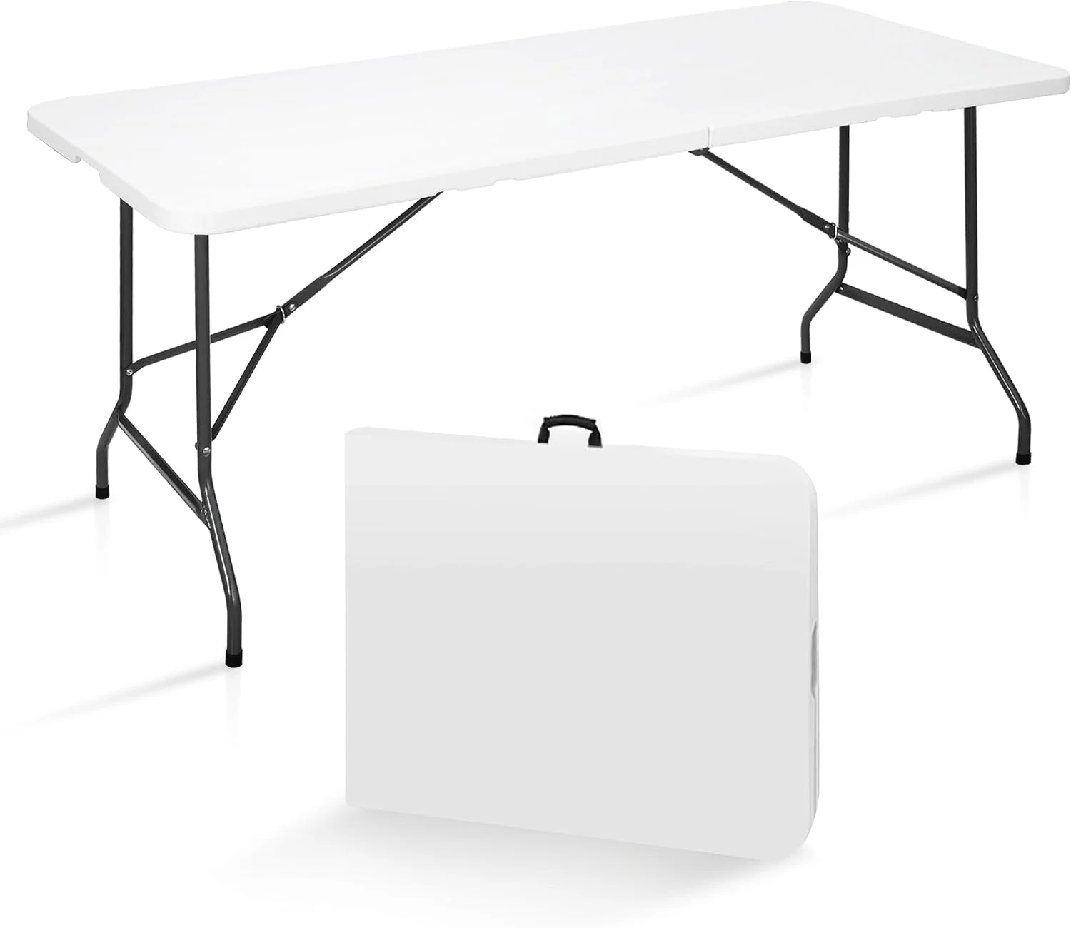 SUPER DEAL 6FT Folding Table for Indoor Outdoor, Portable Heavy Duty Fold-in-Half Plastic Dining Picnic Party Camping Ta
