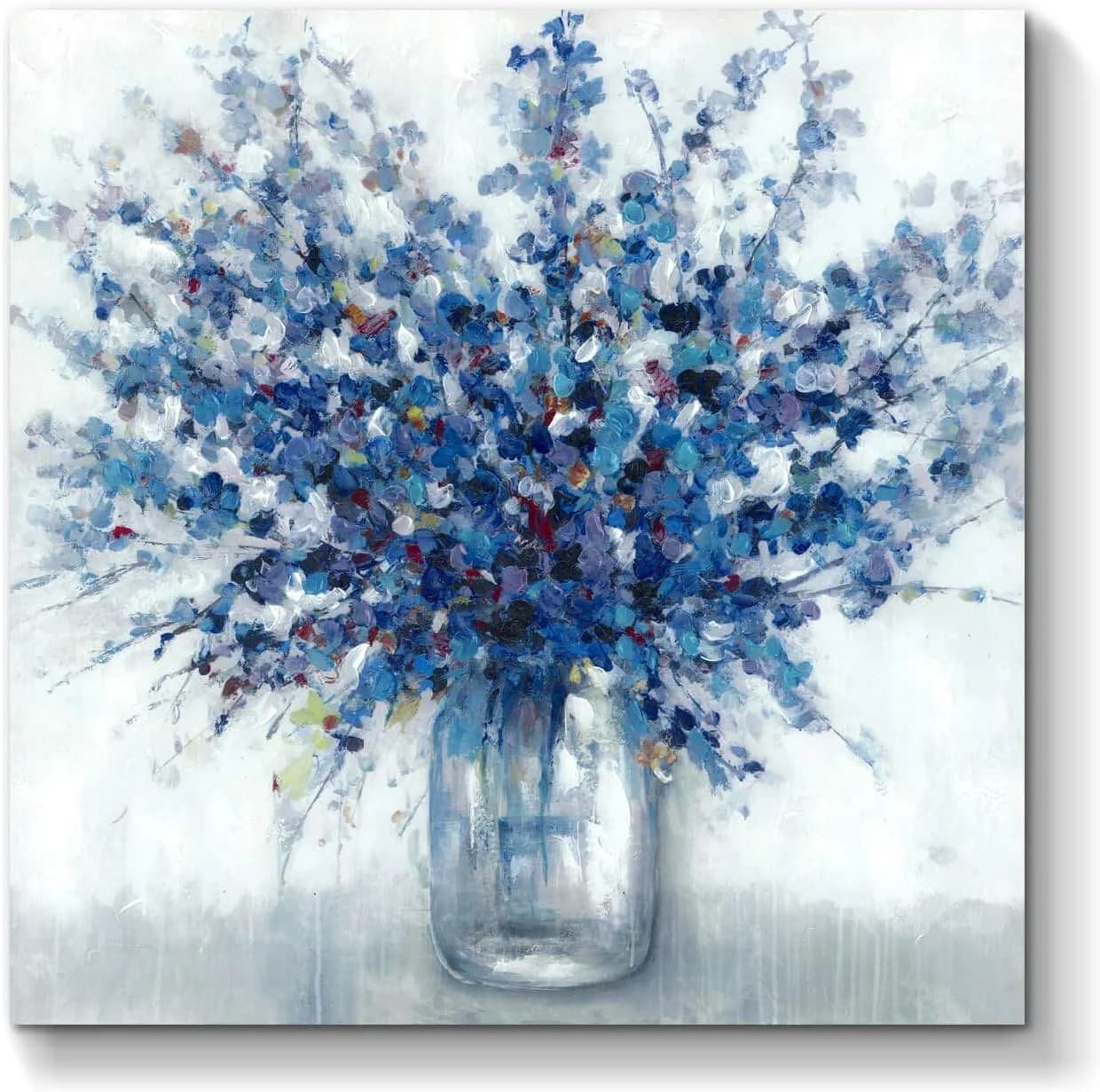 Abstract Bouquet Canvas Wall Art, Blue Flowers in Vase, 24"L x 24"W