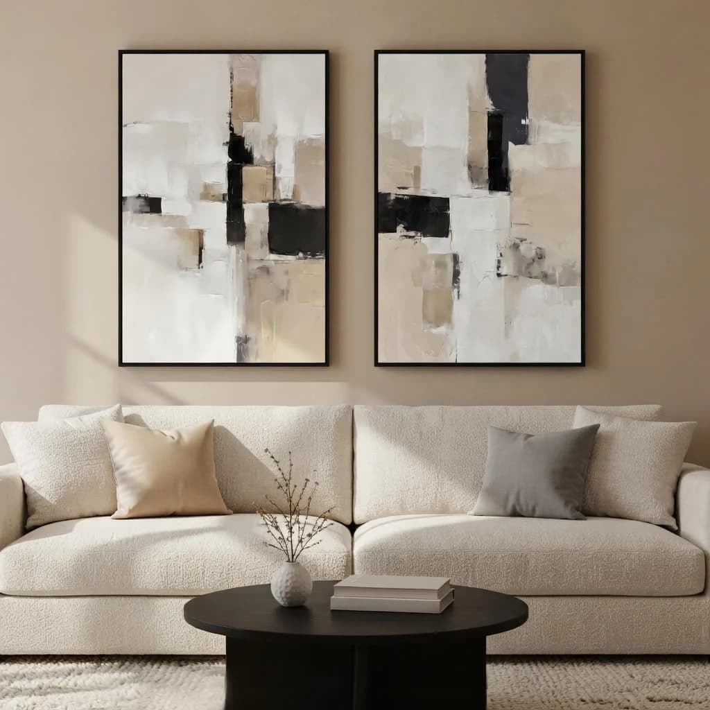 Zessonic Neutral Abstract Wall Art, Modern Textured Wall Decor, 24"x36"x2