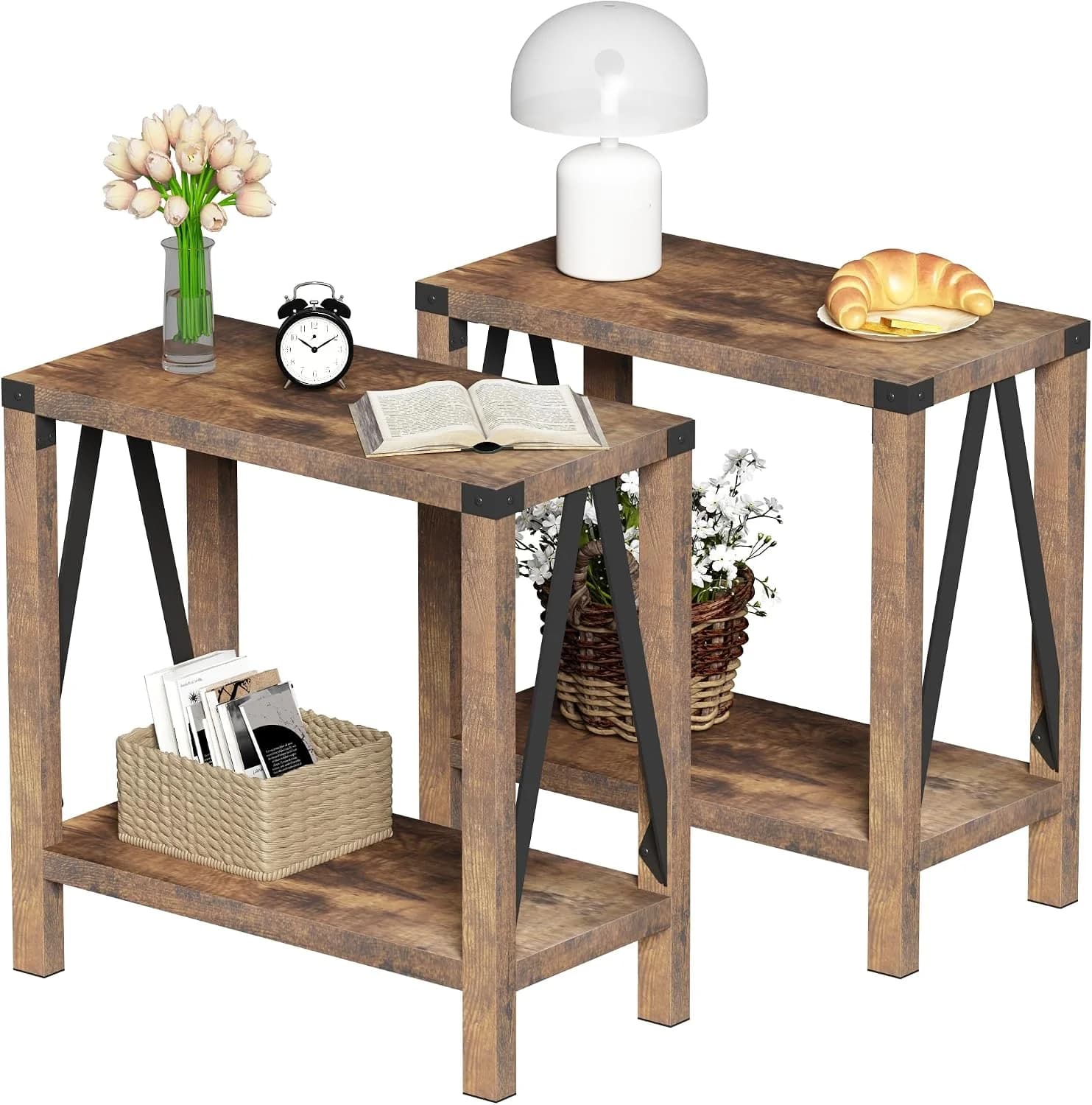 ChooChoo Farmhouse End Tables Living Room Set of 2, Narrow Side Tables