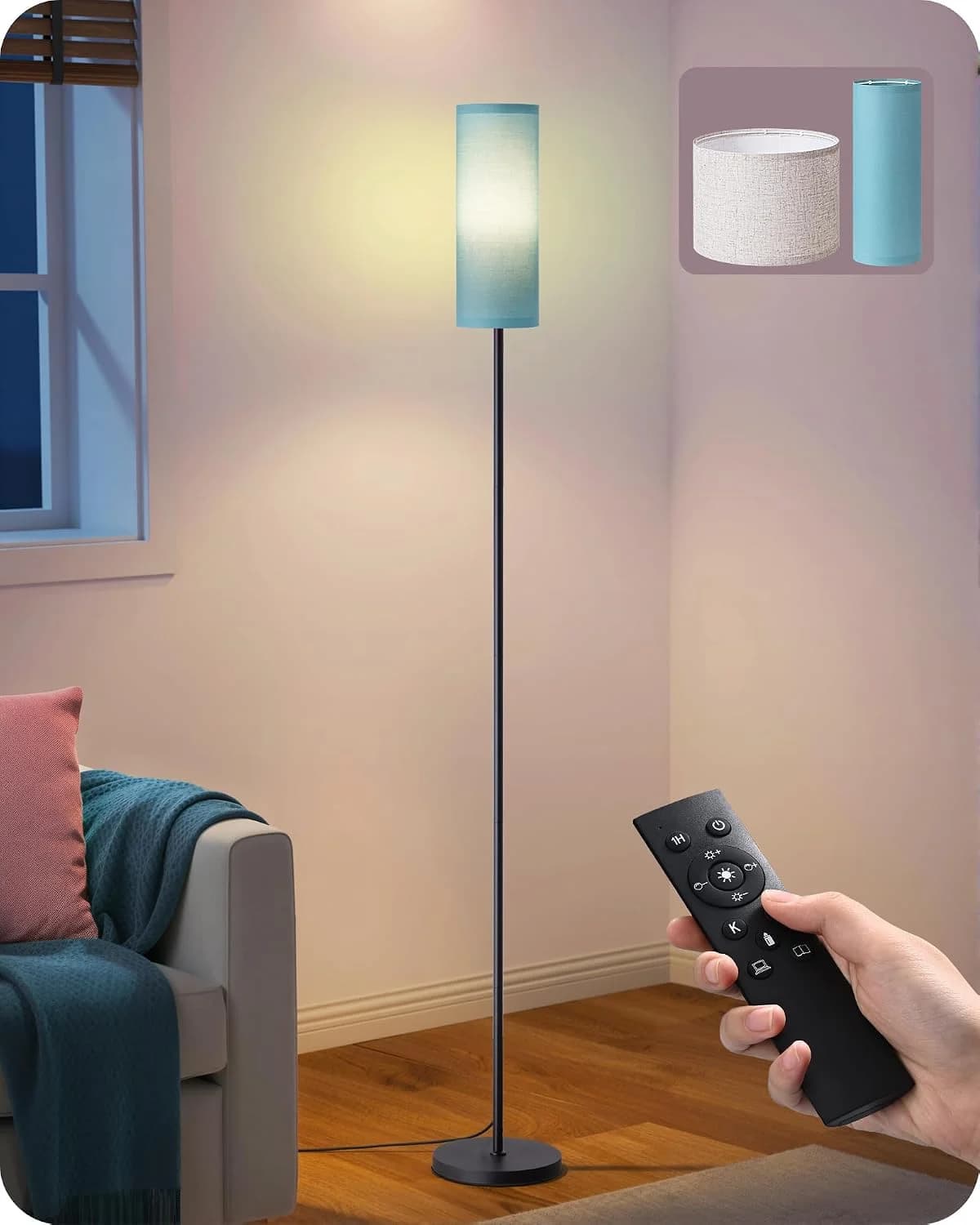 EDISHINE 2 Lampshades Modern Floor Lamps for Living Room Blue