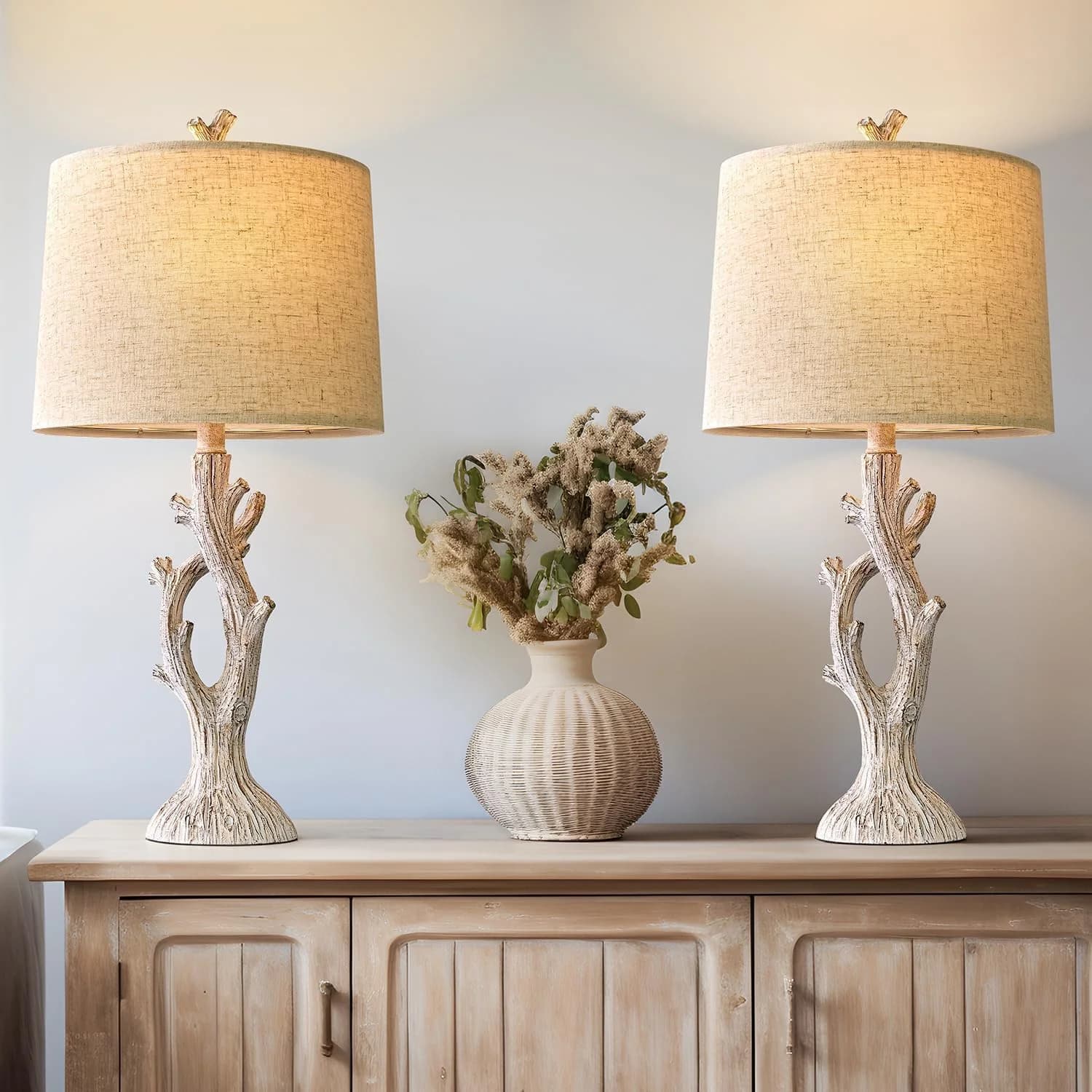 OYEARS Farmhouse Table Lamps Set of 2 for Living Room Bedroom Bedside Tree Lamp Nightstand End Table 25" Lamps Vintage N