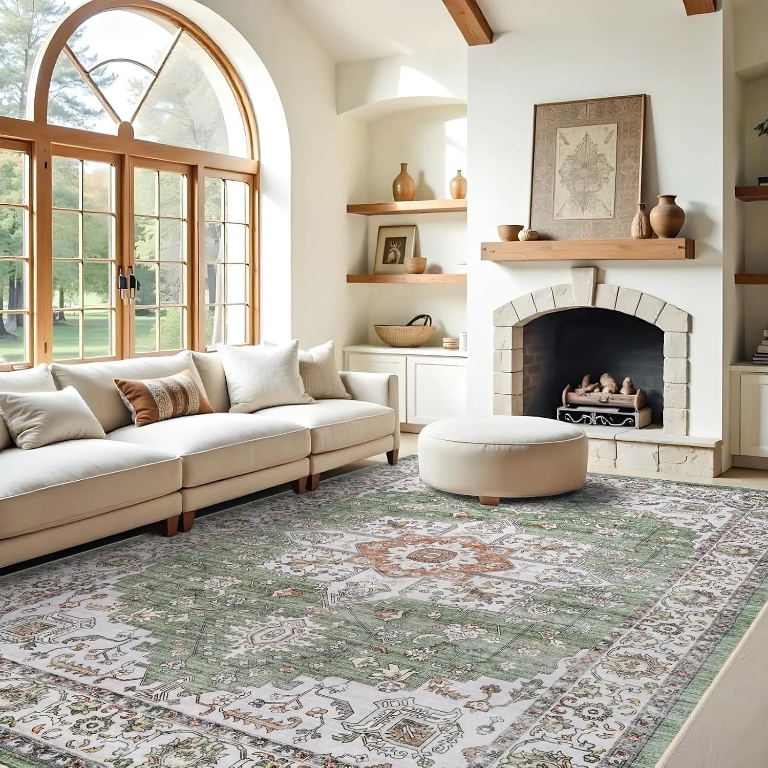 RUUGME Washable 9x12 Area Rugs - Large Boho Rugs for Living Room Kitchen Stain Resistant Carpet Vintage Tribal Rugs for