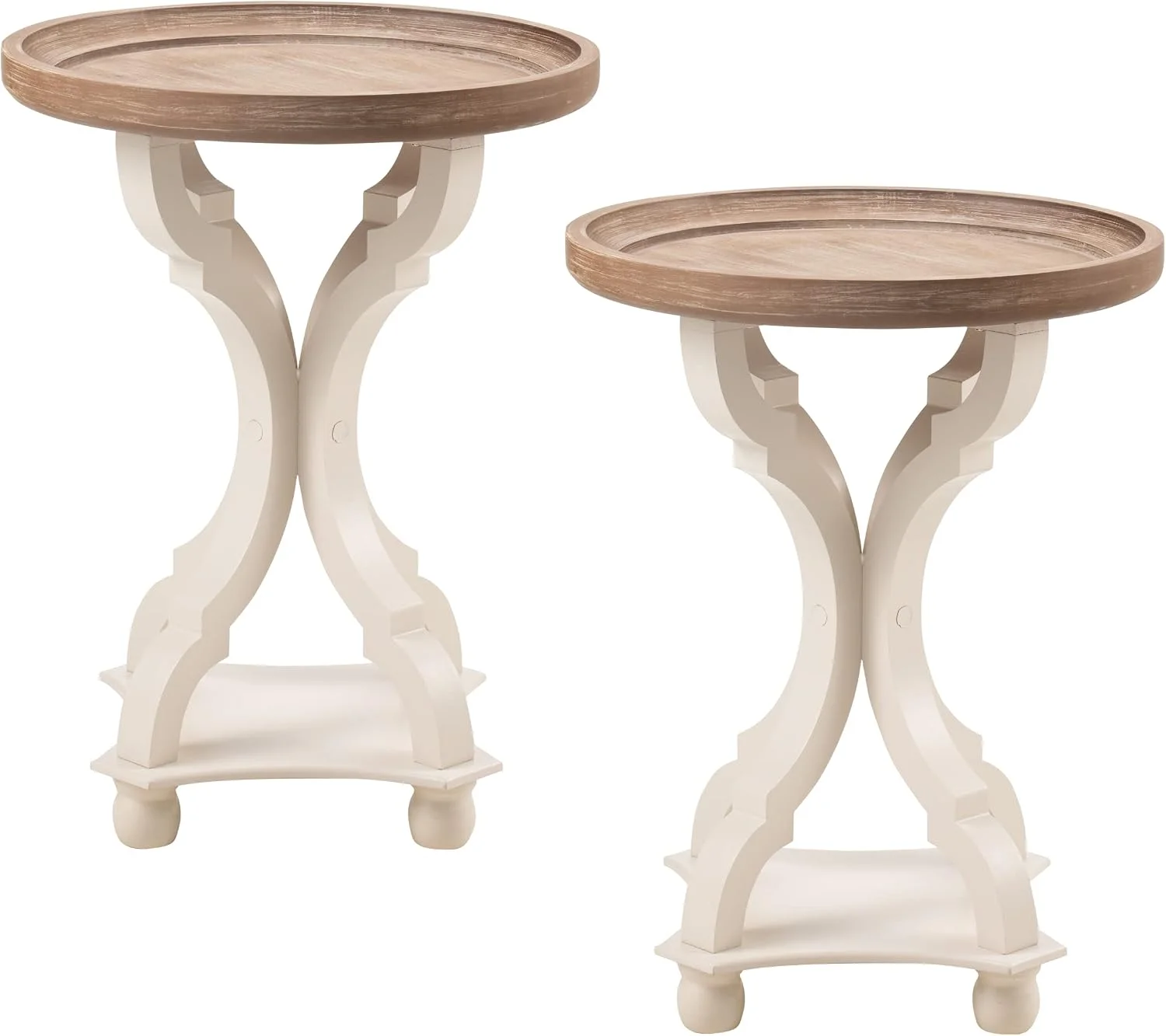 COZAYH - Farmhouse End Table Set of 2 - White Rustic Side Table