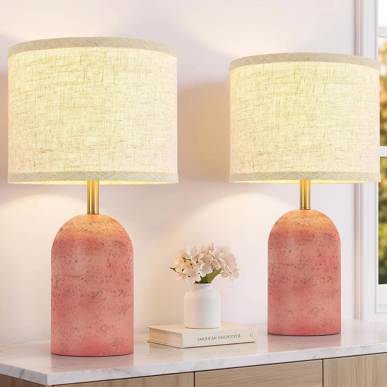 GyroVu Table Lamps Set of 2, Resin Bedside Lamps for Living Room Bedroom