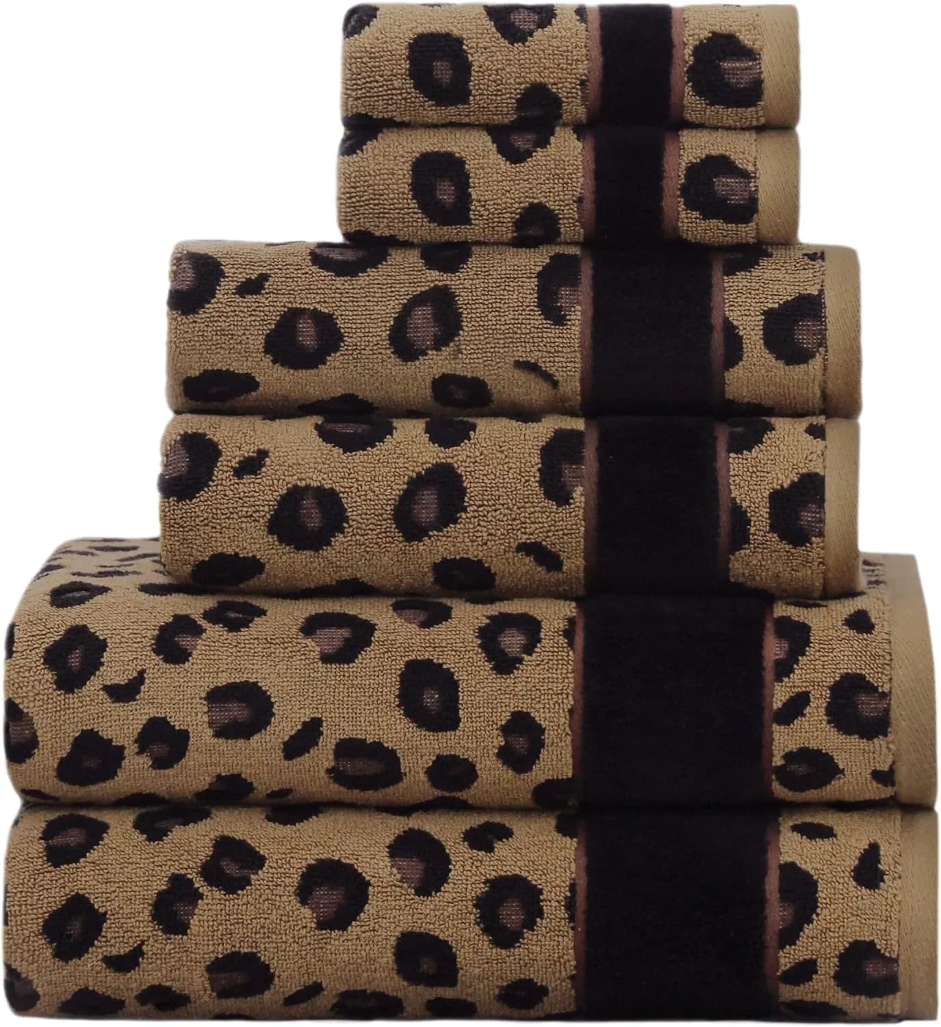 COTTON CRAFT 6 Piece Towel Set - 100% Cotton Animal Print Safari Towels