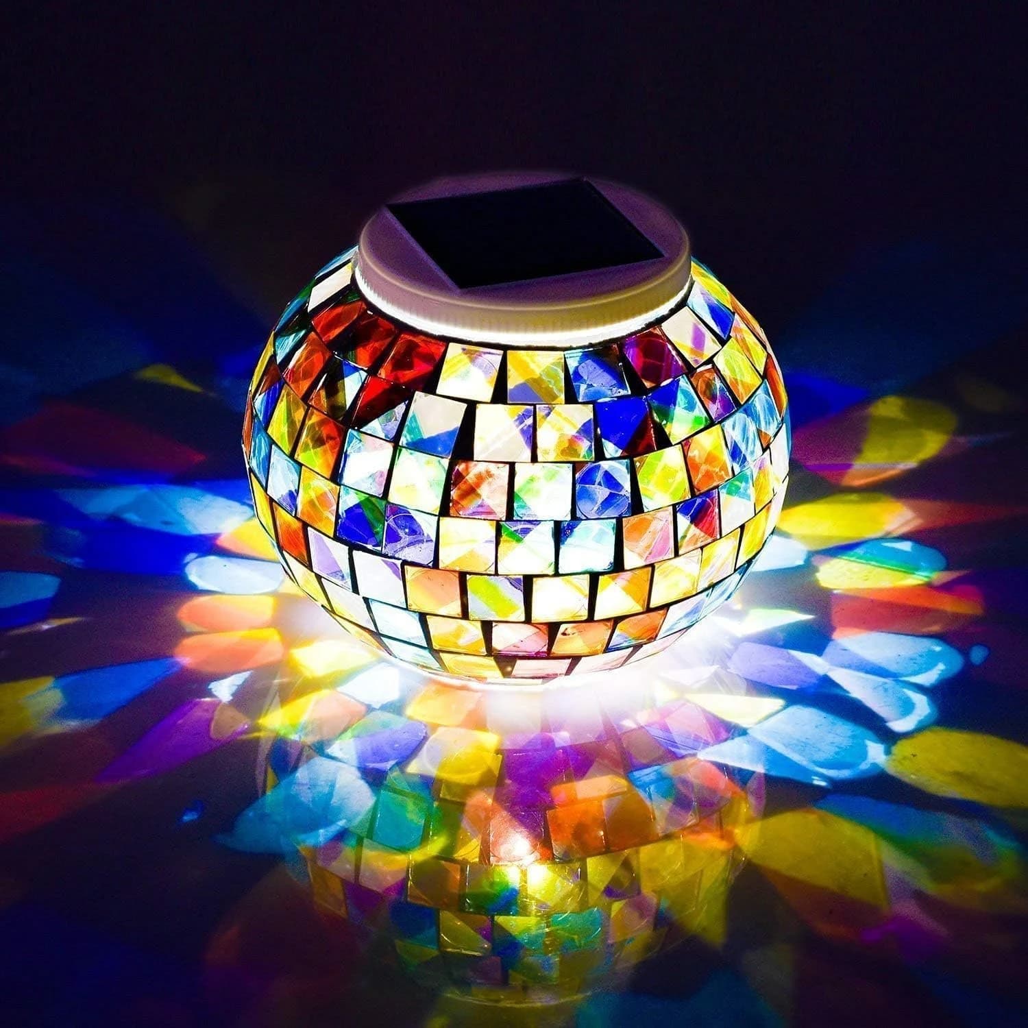 WSgift Color Changing Solar Powered Glass Mosaic Ball Led Garden Lights, Rechargeable Outdoor Waterproof Solar Night Lig