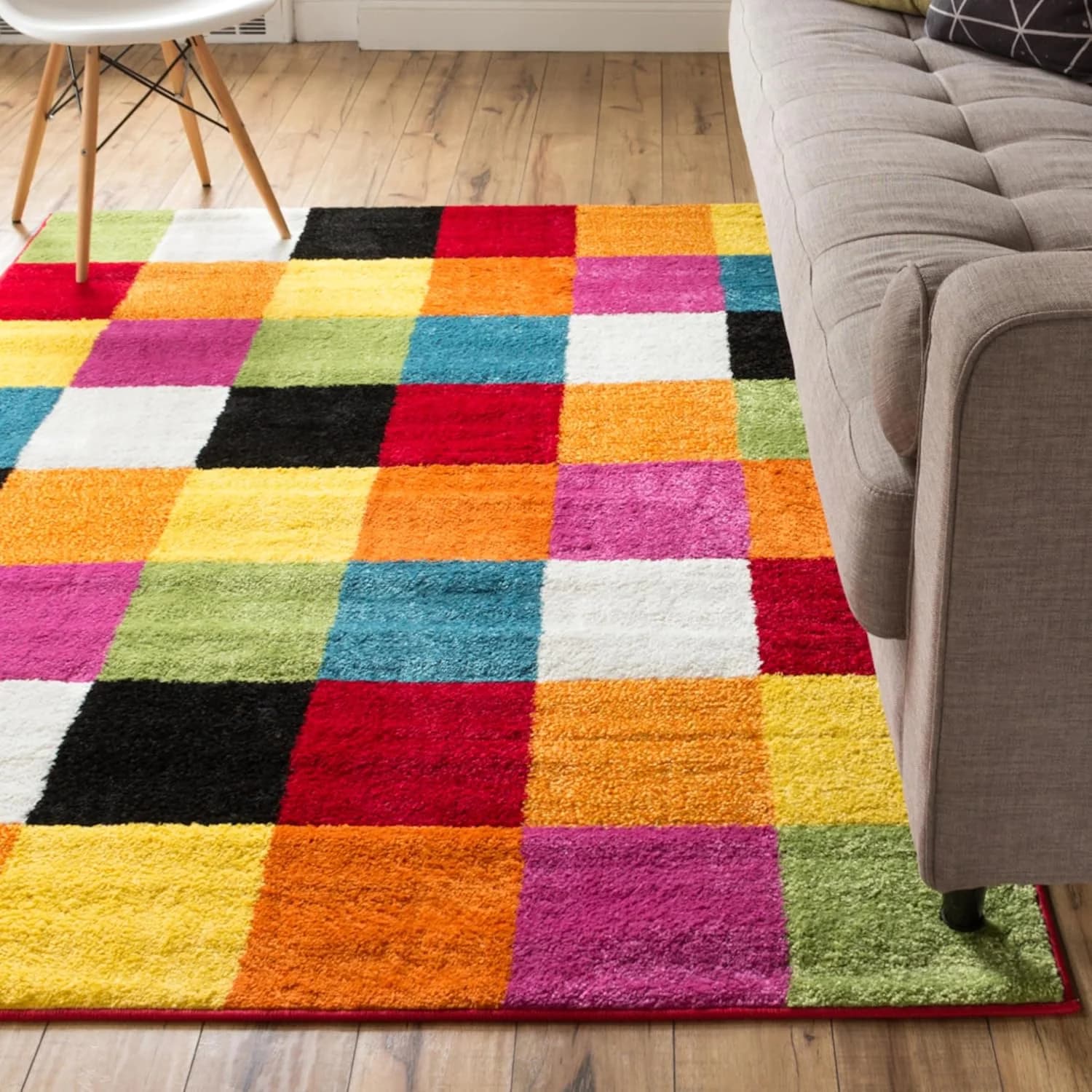 Well Woven Modern Rug Squares Multi Geometric Accent Area Rug (3'3" x 5') Entry Way Bright Kids Room Kitchn Bedroom Carp