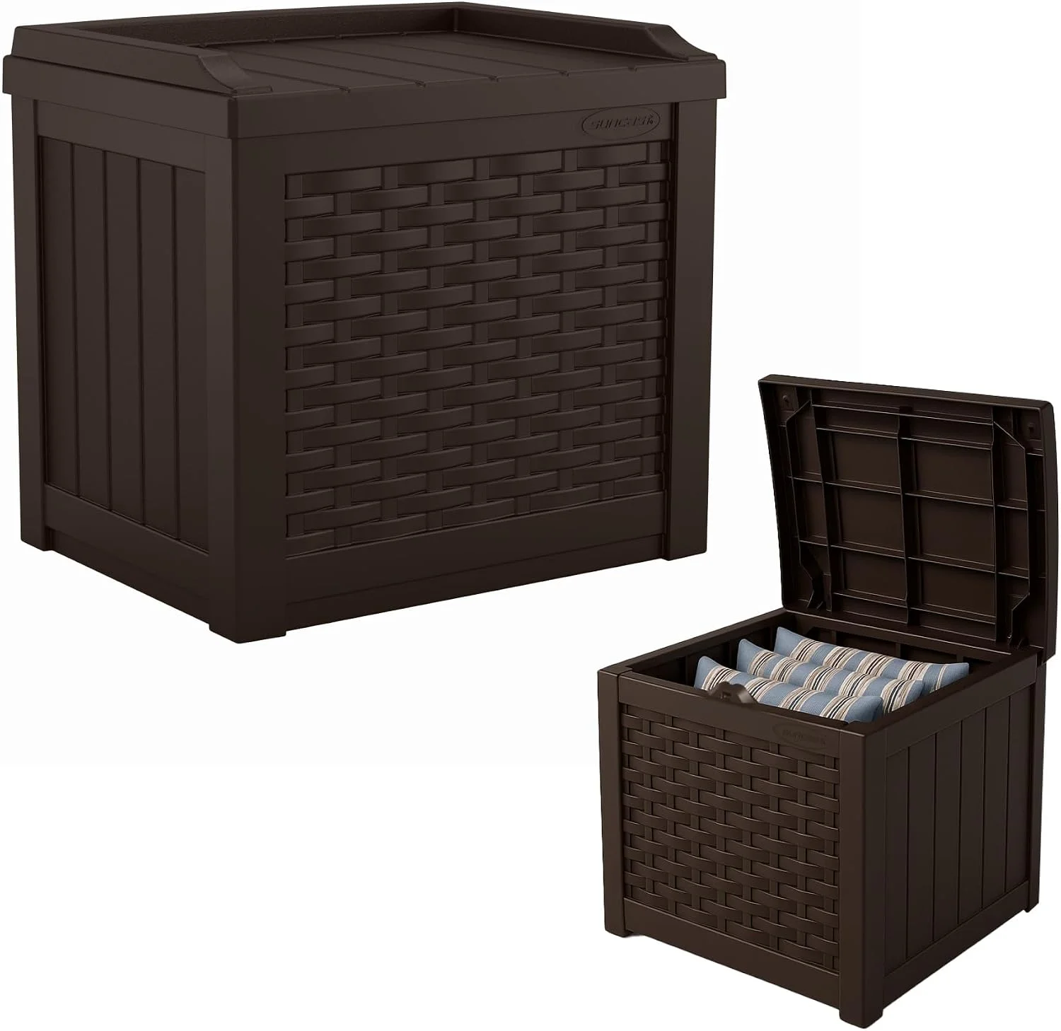 Suncast Outdoor Deck Box - 22 Gallon Java Resin Outdoor Storage Box, Weatherproof Patio Storage Bin Container for Seatin
