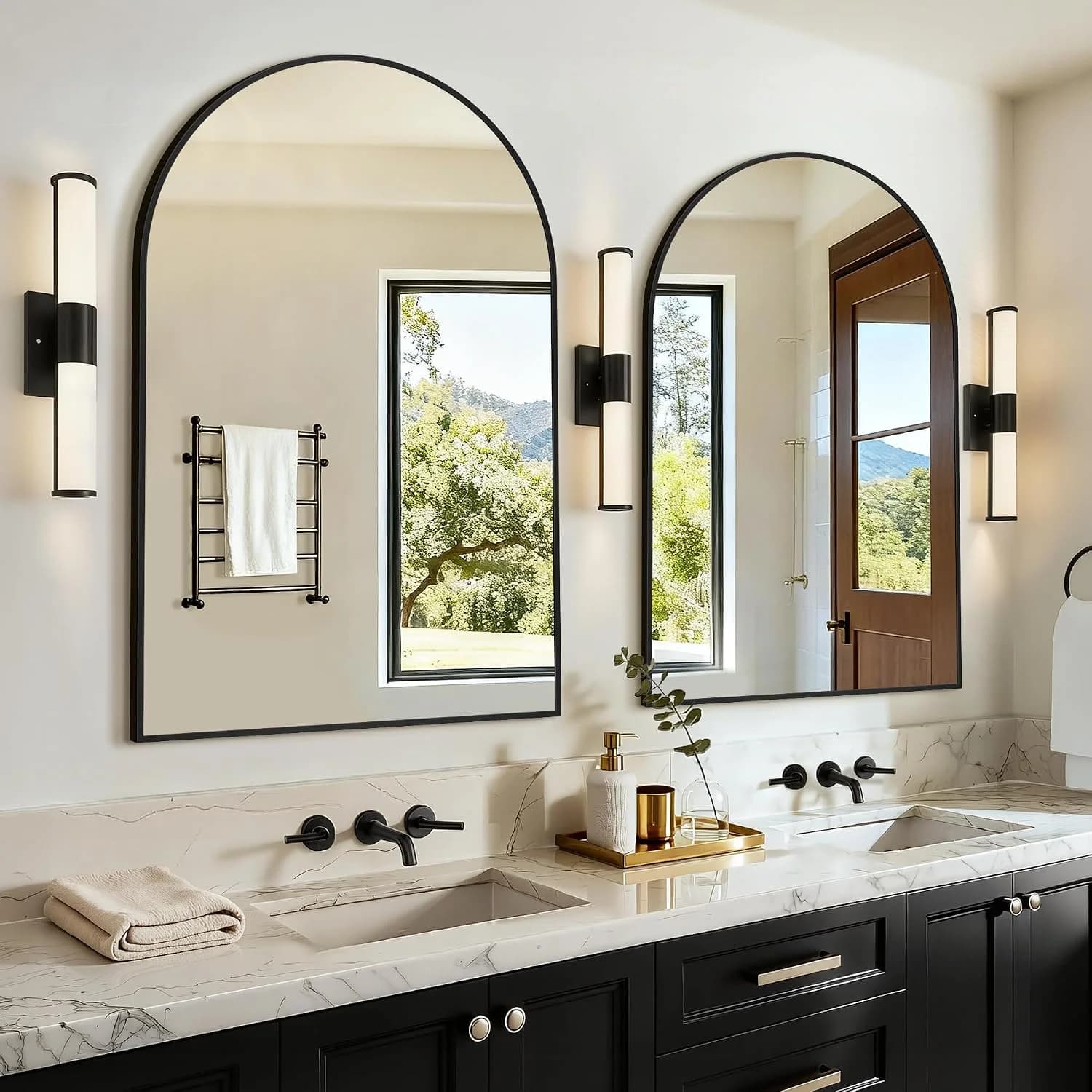 Arched Bathroom Vanity Mirror for Over Sink, 2 Pack 36”x24”, Black
