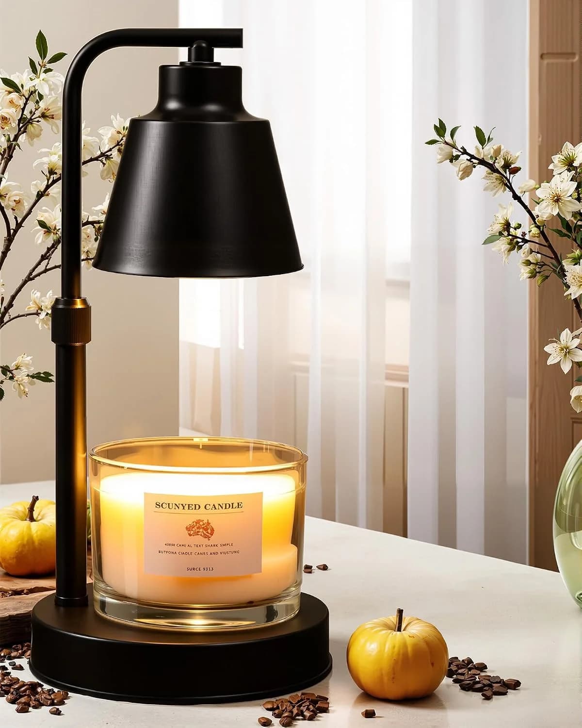 Candle Warmer Lamp with Timer, Dimmable, Adjustable Height, Black