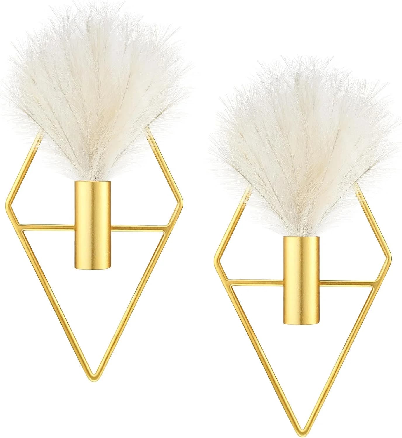 Peryiter 2 Pcs Boho Pampas Wall Decor Gold Metal Hanging Planters, Rhombus